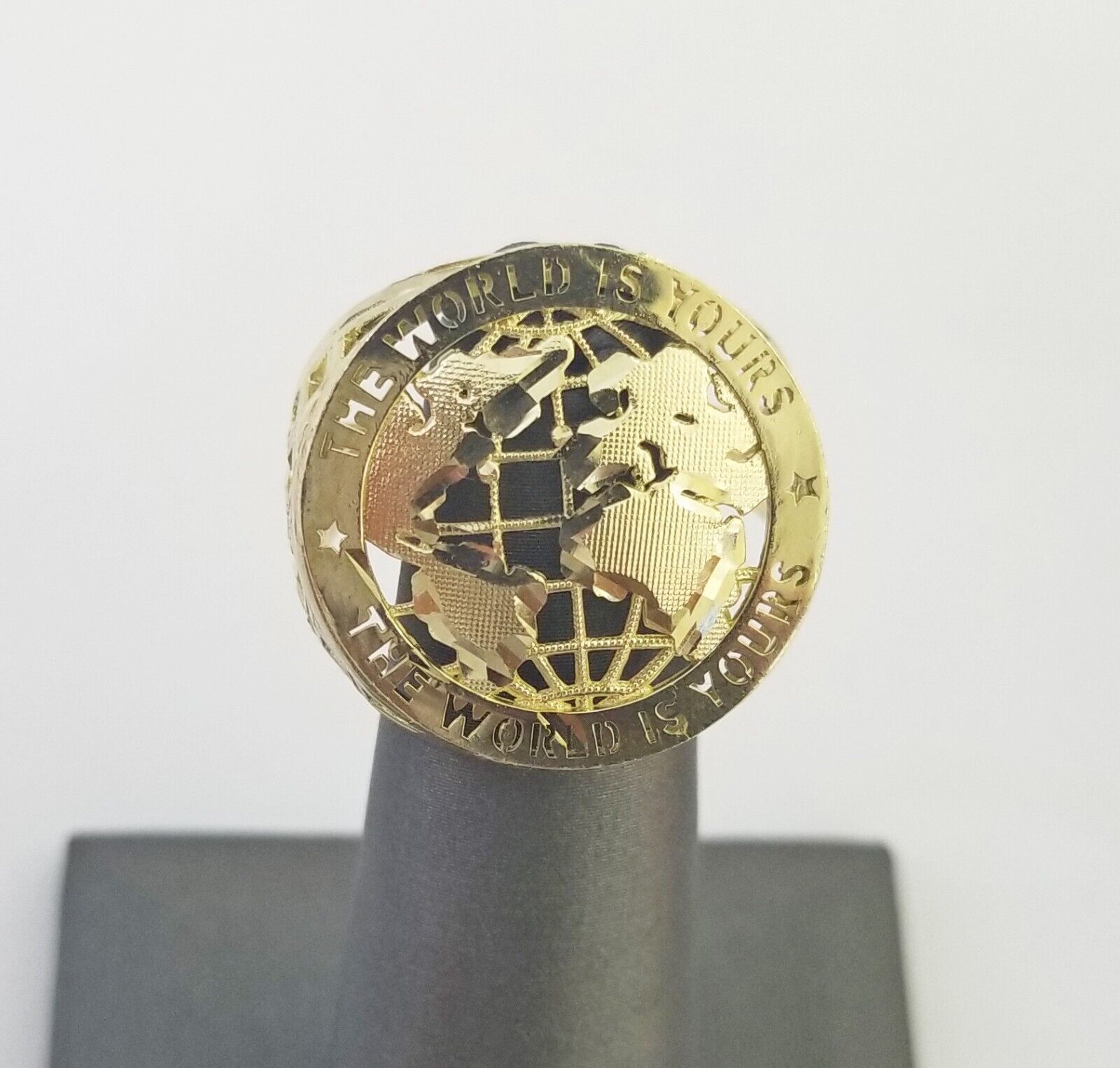 10k Real Yellow Gold The World is Yours Map Ring Men Sizable Band - GoldenlinQ