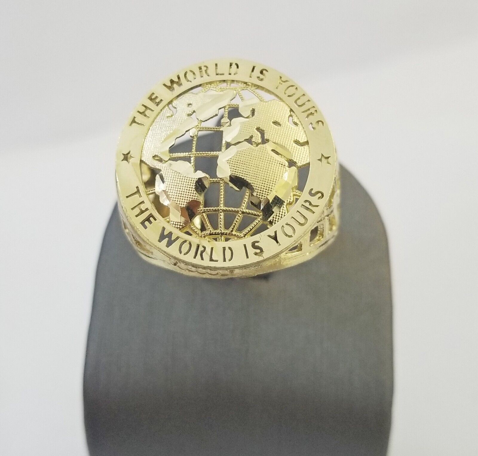 10k Real Yellow Gold The World is Yours Map Ring Men Sizable Band - GoldenlinQ