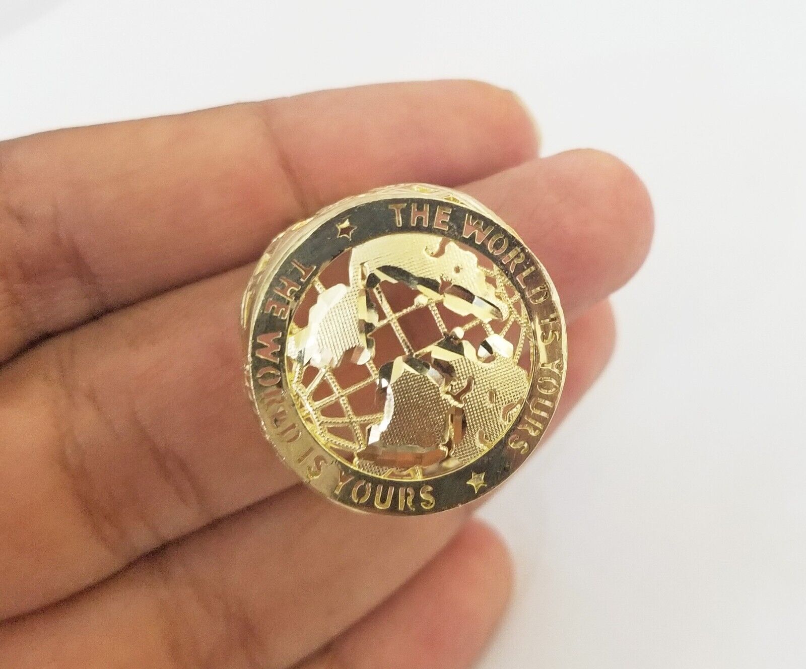 10k Real Yellow Gold The World is Yours Map Ring Men Sizable Band - GoldenlinQ