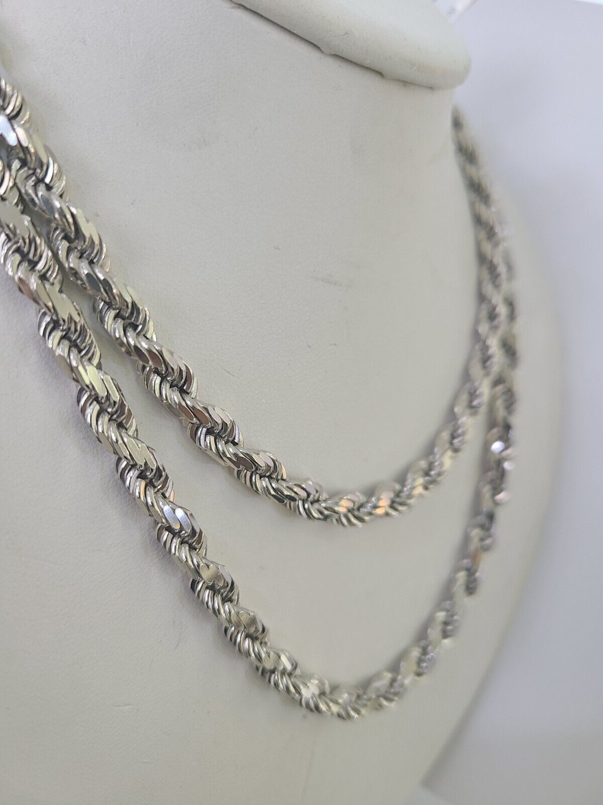 10K Rope Chain Real Solid White Gold Necklace 5mm Length 20" 22" 24" 26" 28" 30" - GoldenlinQ