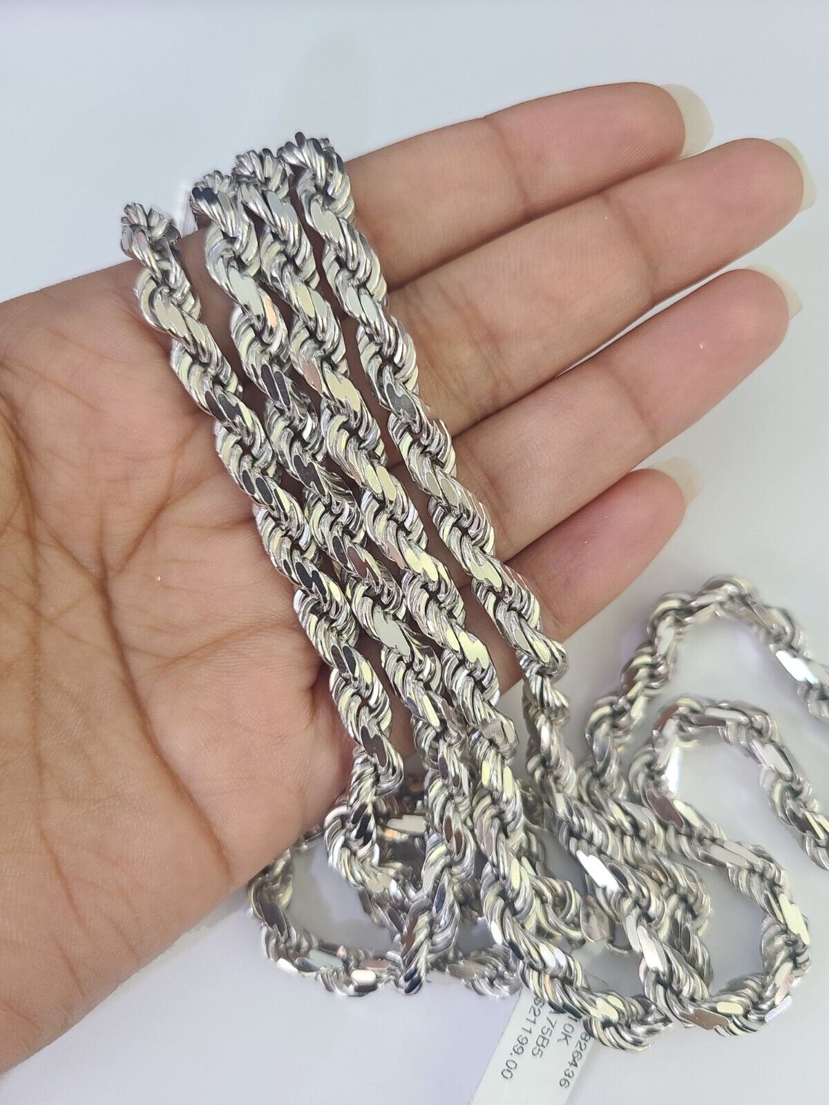 10K Rope Chain Real Solid White Gold Necklace 5mm Length 20" 22" 24" 26" 28" 30" - GoldenlinQ