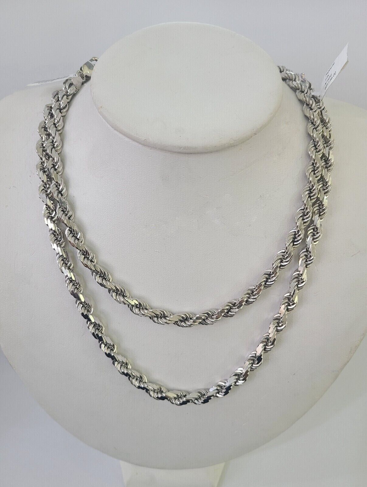 10K Rope Chain Real Solid White Gold Necklace 5mm Length 20" 22" 24" 26" 28" 30" - GoldenlinQ