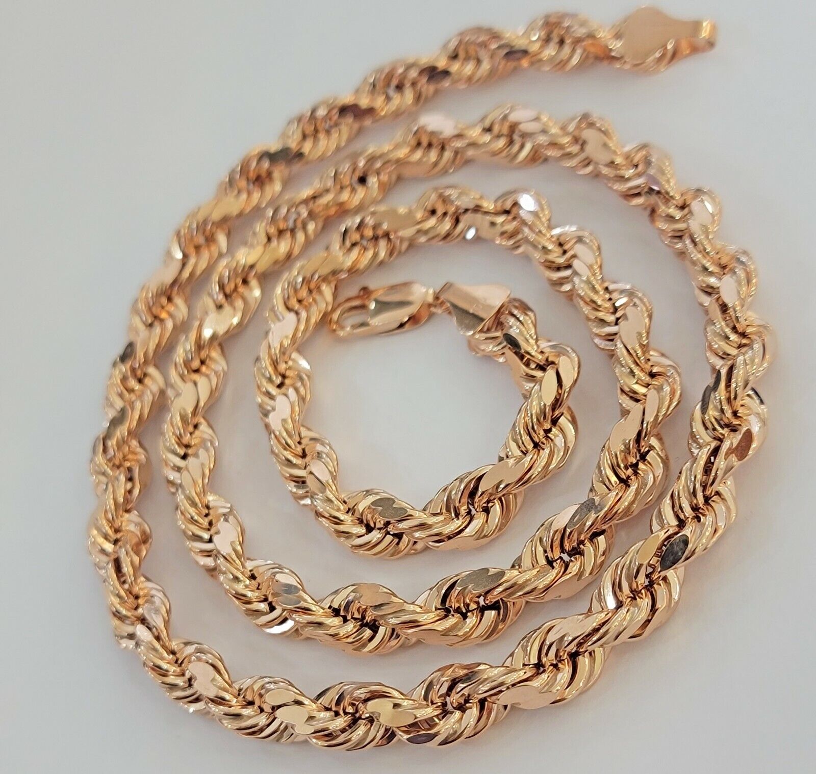 10k Rope Chain Solid Rose Gold Necklace 22 inch 7mm Diamond Cut Mens Heavy REAL - GoldenlinQ