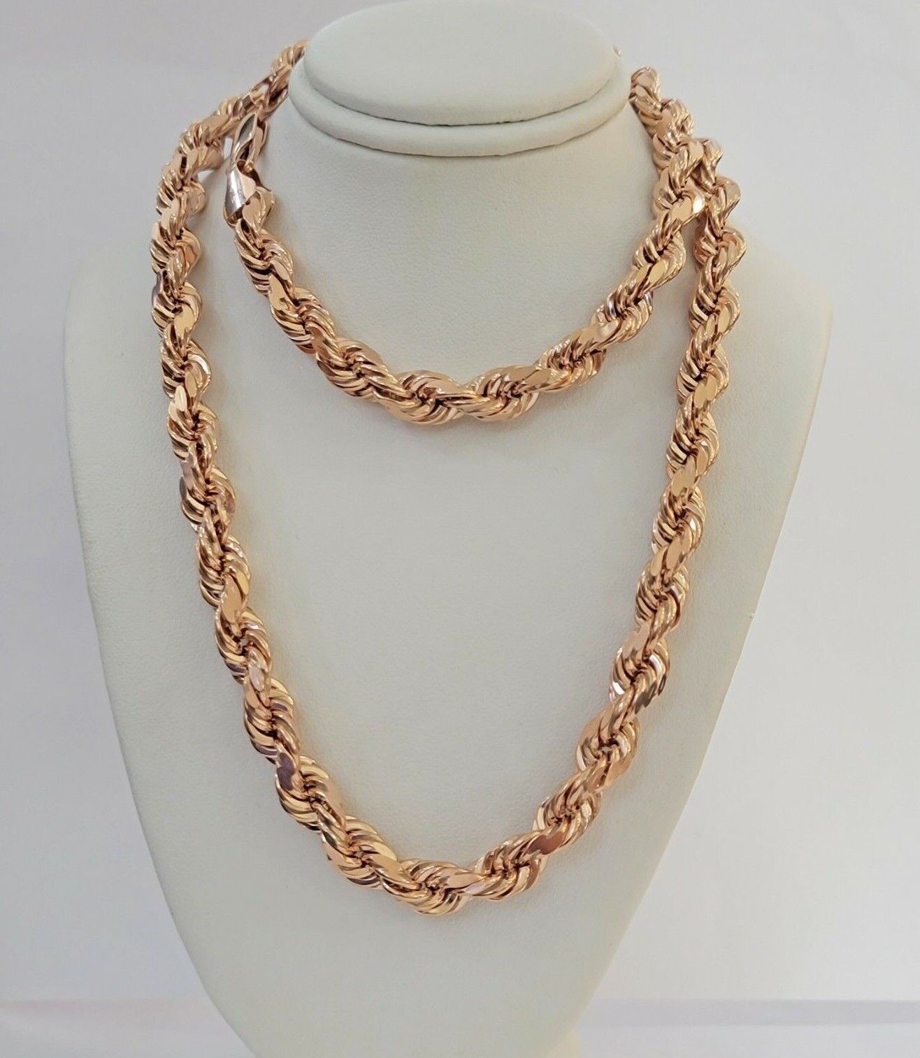 10k Rope Chain Solid Rose Gold Necklace 22 inch 7mm Diamond Cut Mens Heavy REAL - GoldenlinQ