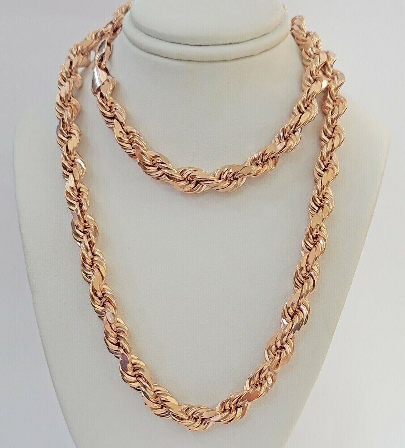 10k Rope Chain Solid Rose Gold Necklace 22 inch 7mm Diamond Cut Mens Heavy REAL - GoldenlinQ
