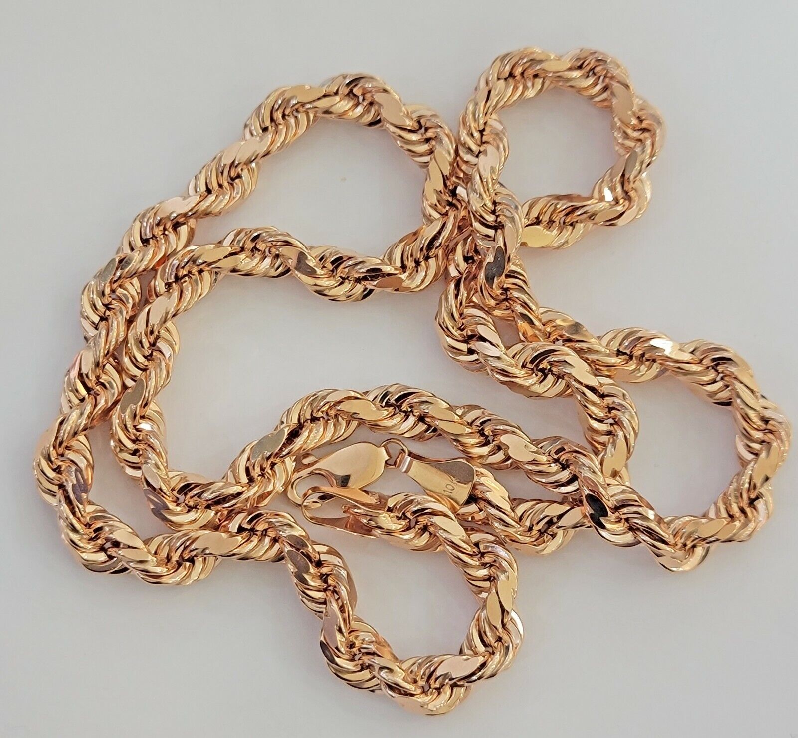 10k Rope Chain Solid Rose Gold Necklace 22 inch 7mm Diamond Cut Mens Heavy REAL - GoldenlinQ