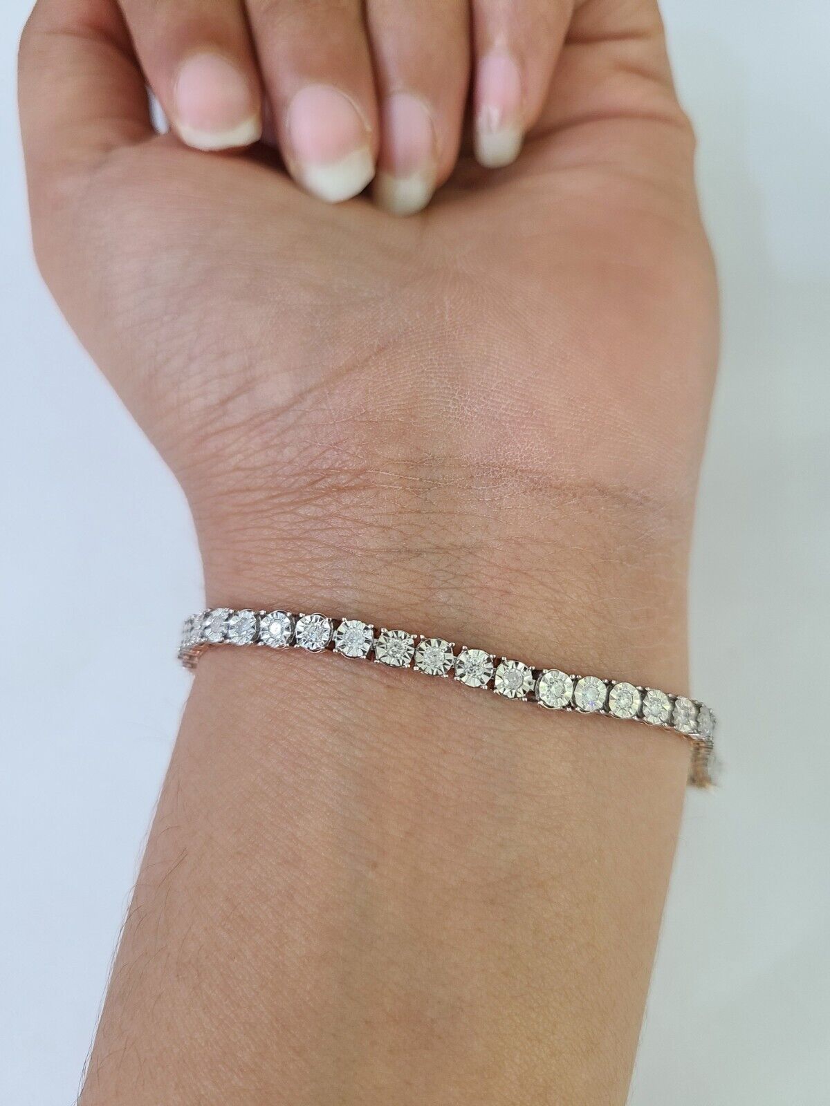 10K Rose Gold Diamond Bracelet Women Ladies 7" REAL Genuine Gold - GoldenlinQ