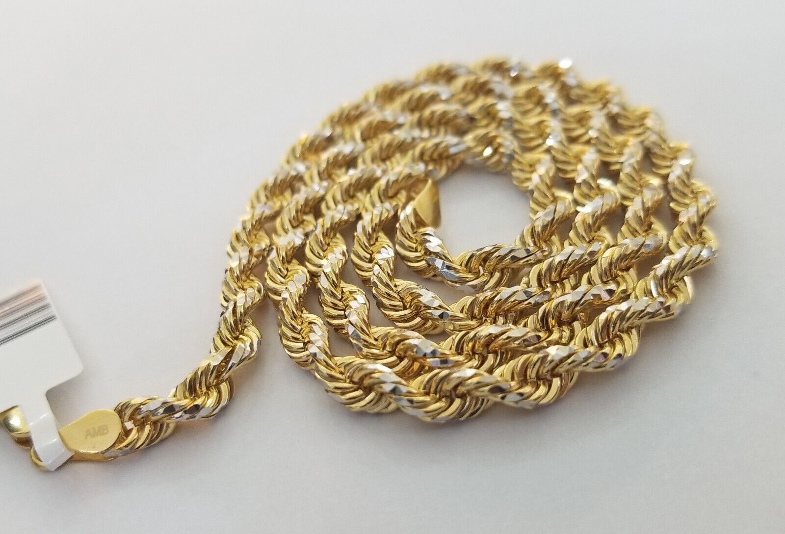 10k Solid Gold Rope Chain Necklace Real 10k Yellow Gold Diamond Cuts 5mm 20" Men - GoldenlinQ
