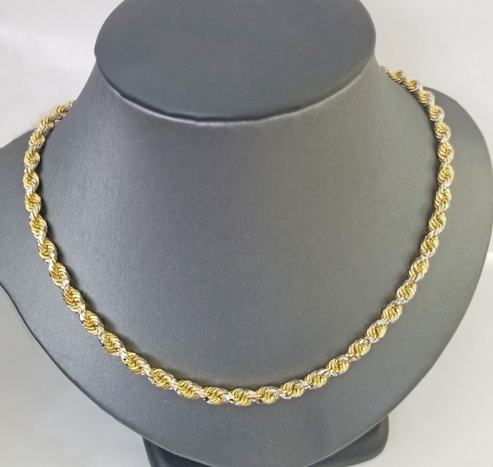 10k Solid Gold Rope Chain Necklace Real 10k Yellow Gold Diamond Cuts 5mm 20" Men - GoldenlinQ