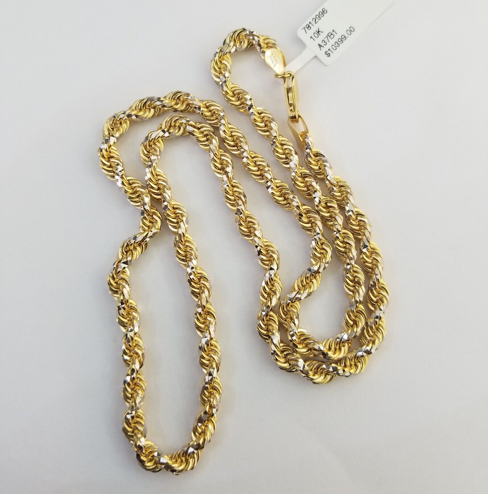 10k Solid Gold Rope Chain Necklace Real 10k Yellow Gold Diamond Cuts 5mm 20" Men - GoldenlinQ