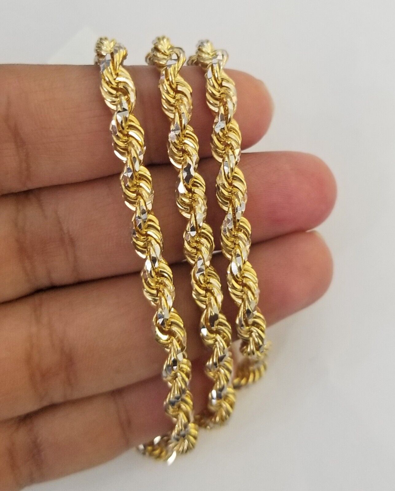 10k Solid Gold Rope Chain Necklace Real 10k Yellow Gold Diamond Cuts 5mm 20" Men - GoldenlinQ