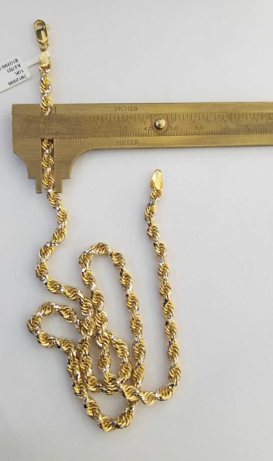 10k Solid Gold Rope Chain Necklace Real 10k Yellow Gold Diamond Cuts 5mm 20" Men - GoldenlinQ