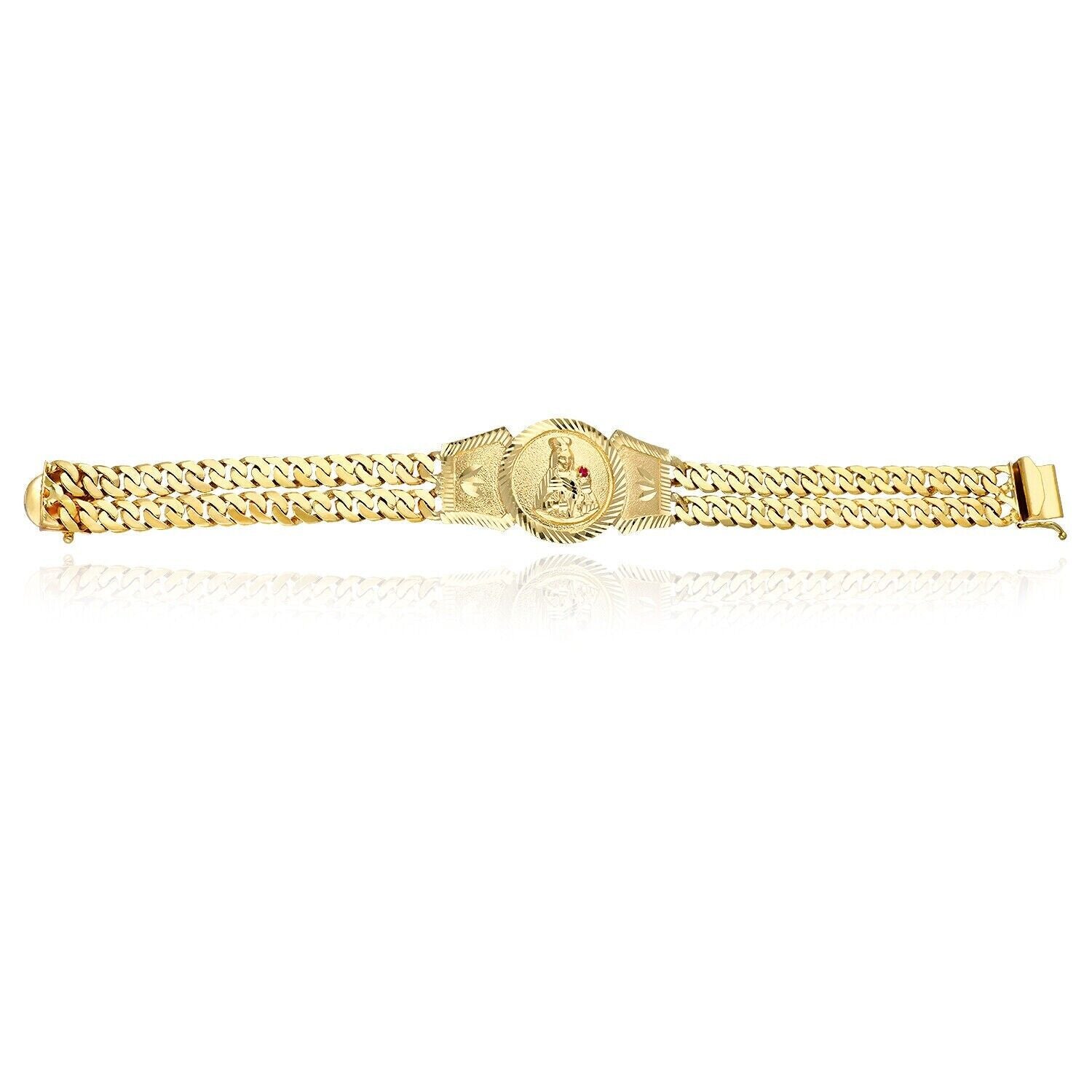10k Solid Gold Saint Barbara Bracelet Cuban Link 8.25inch Box Lock Oro Brazalete - GoldenlinQ