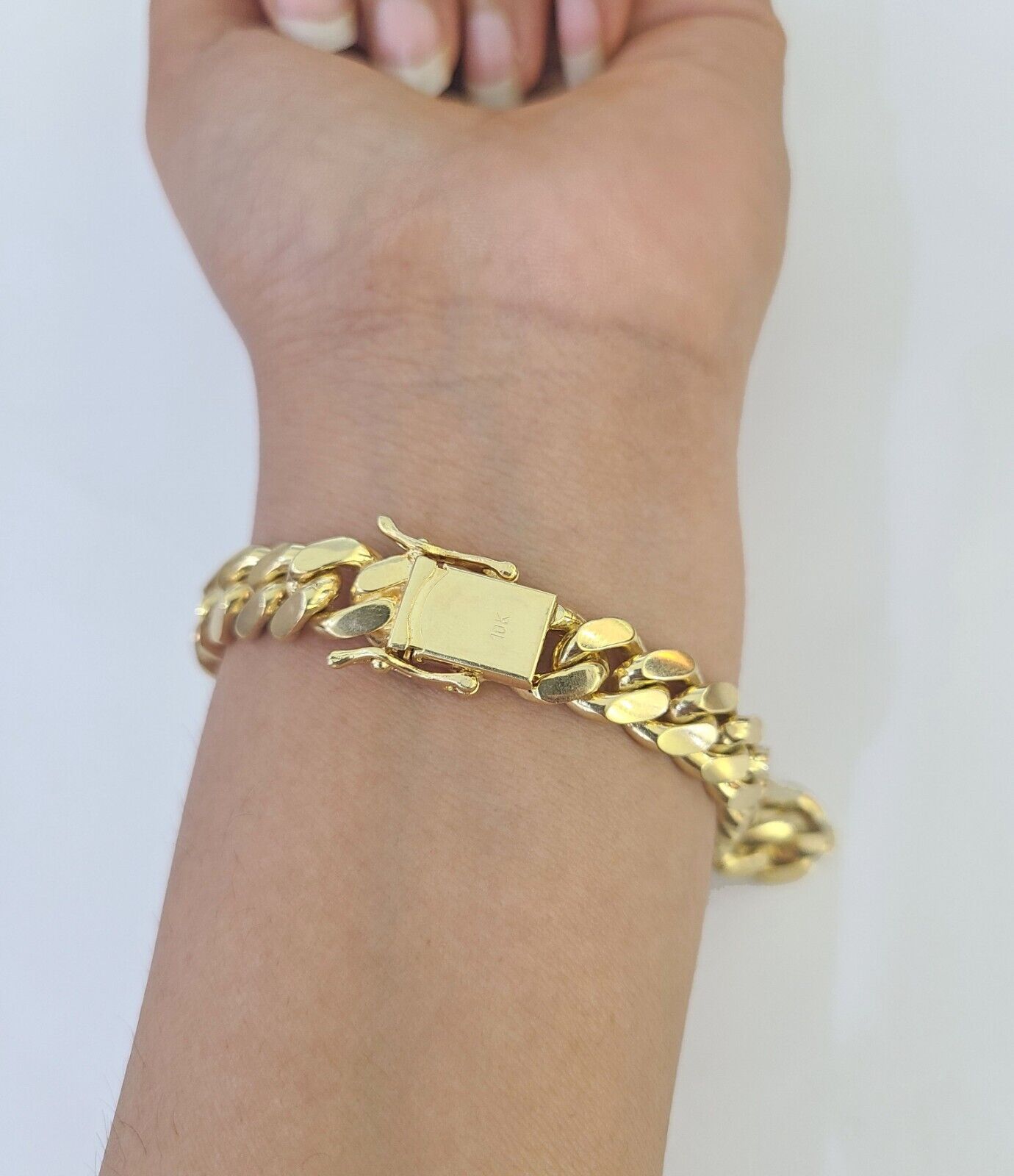 10k Solid Miami Cuban Link Bracelet 10mm 8" Box Lock 10kt Yellow Gold Real - GoldenlinQ