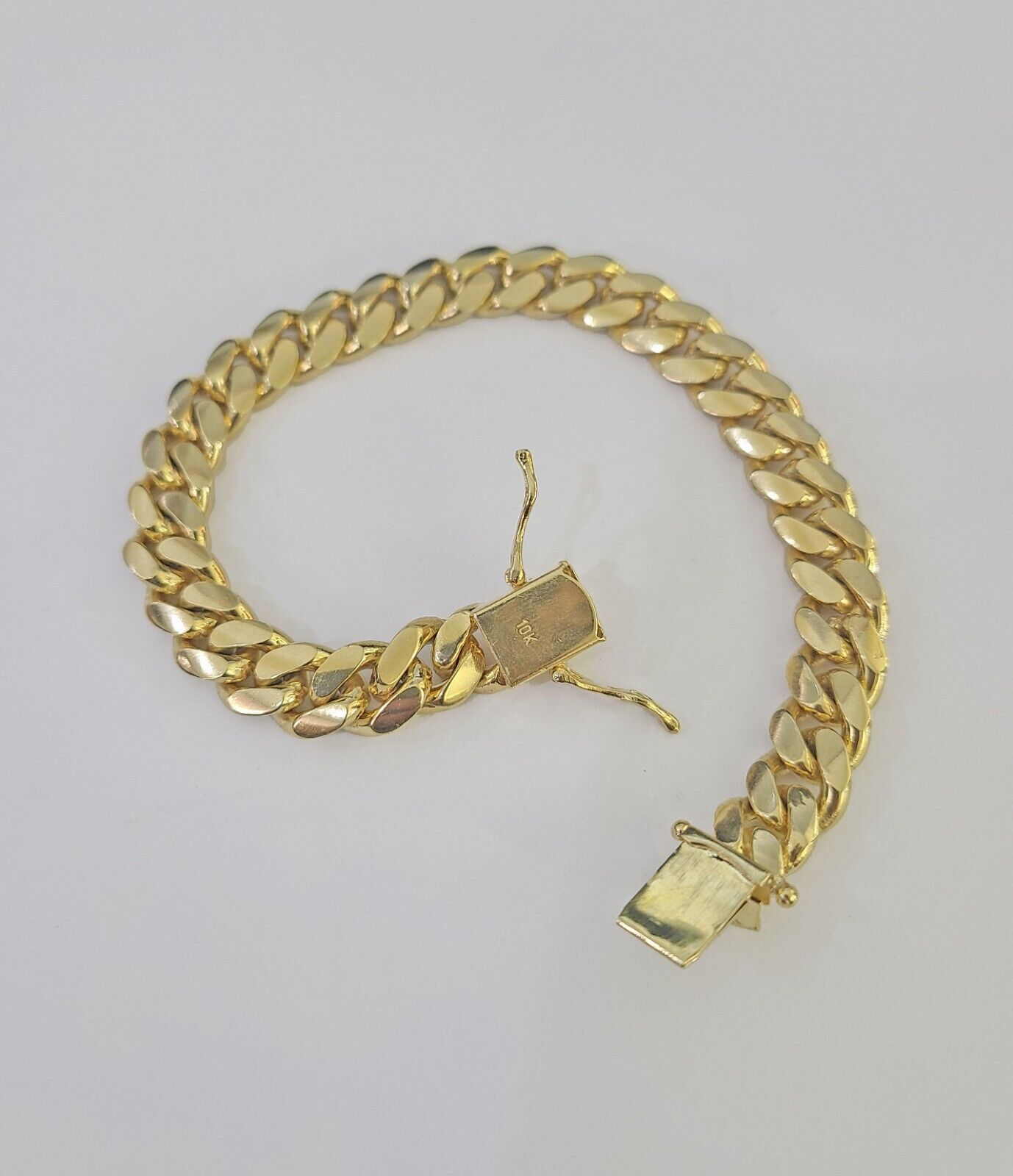 10k Solid Miami Cuban Link Bracelet 10mm 8" Box Lock 10kt Yellow Gold Real - GoldenlinQ