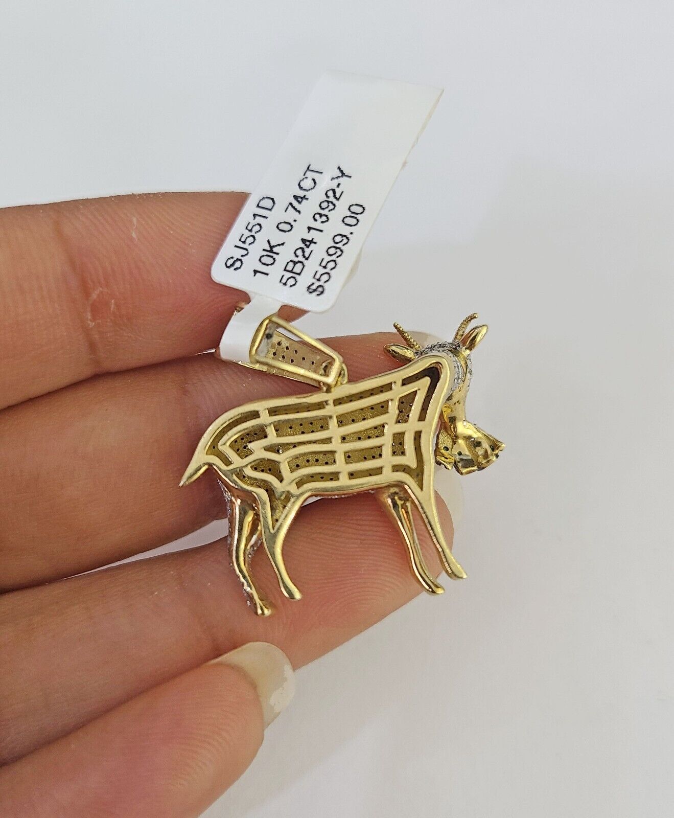 10k Solid Rope Chain Goat Charm Diamond Set 4mm 20" - 28" Necklace Gold Yellow - GoldenlinQ