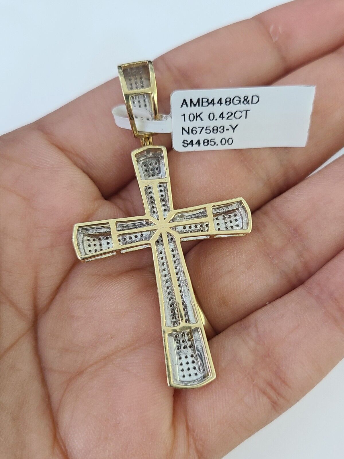 10k Solid Rope Chain Jesus Cross Charm Diamond Set 4mm 20" - 28" Necklace Gold - GoldenlinQ