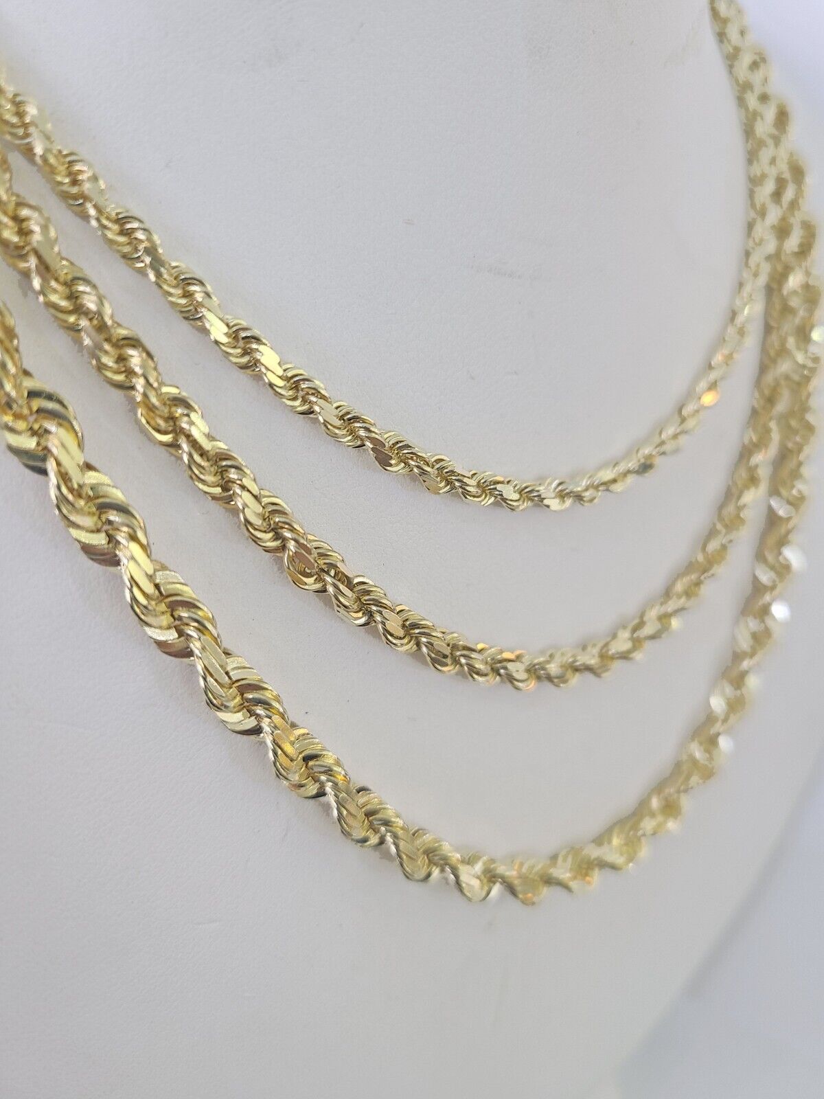 10k Solid Rope Chain Yellow Gold Necklace 4mm 5mm 6mm 20 - 30Inches Real Men Women - GoldenlinQ