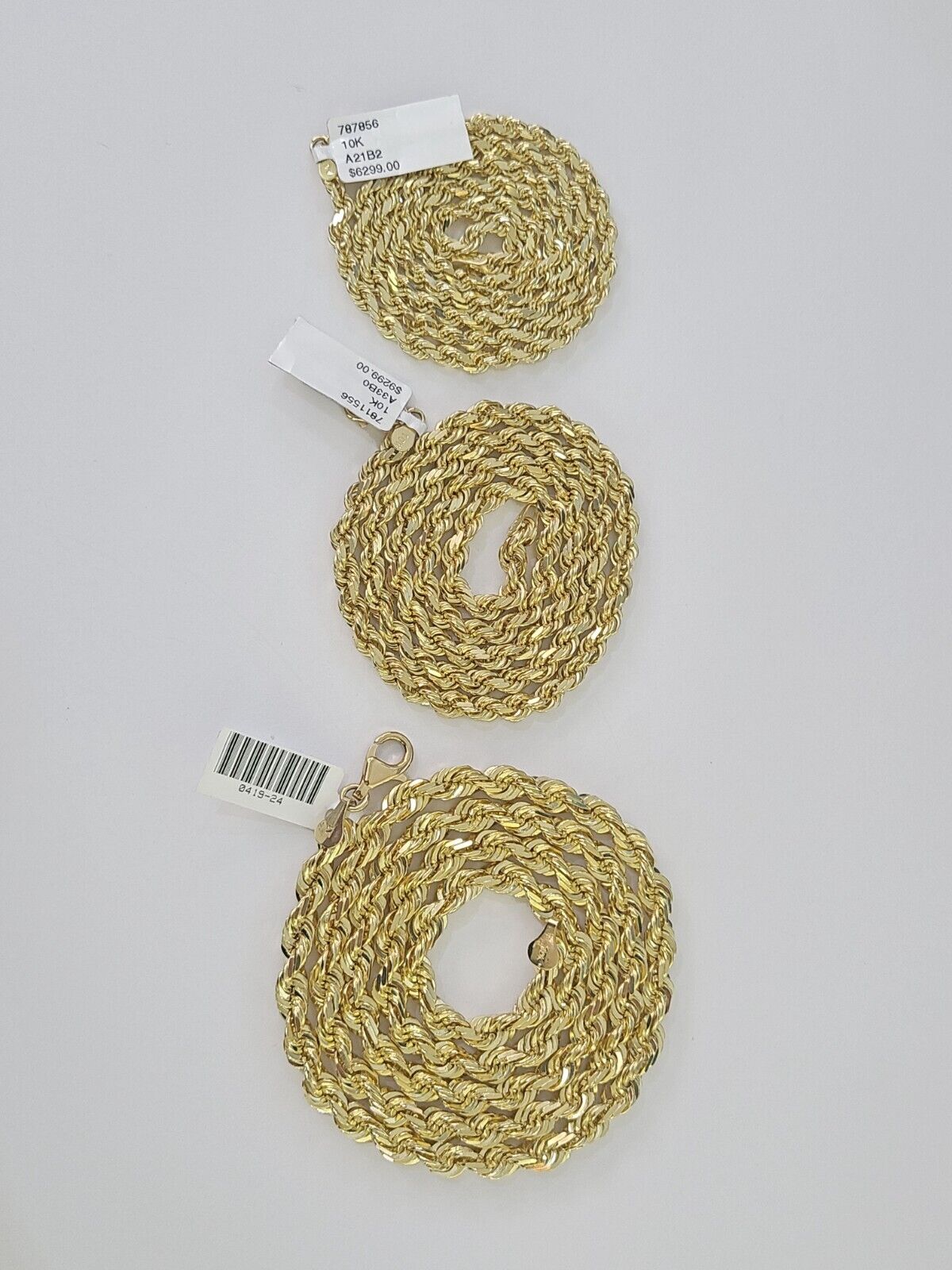 10k Solid Rope Chain Yellow Gold Necklace 4mm 5mm 6mm 20 - 30Inches Real Men Women - GoldenlinQ