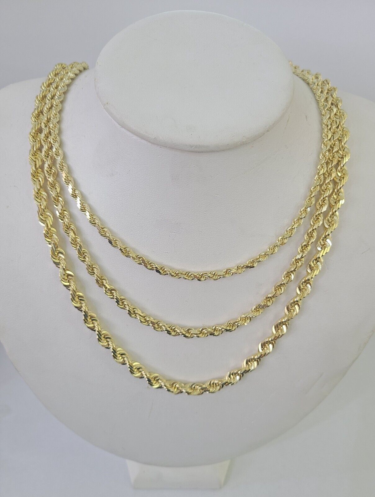 10k Solid Rope Chain Yellow Gold Necklace 4mm 5mm 6mm 20 - 30Inches Real Men Women - GoldenlinQ