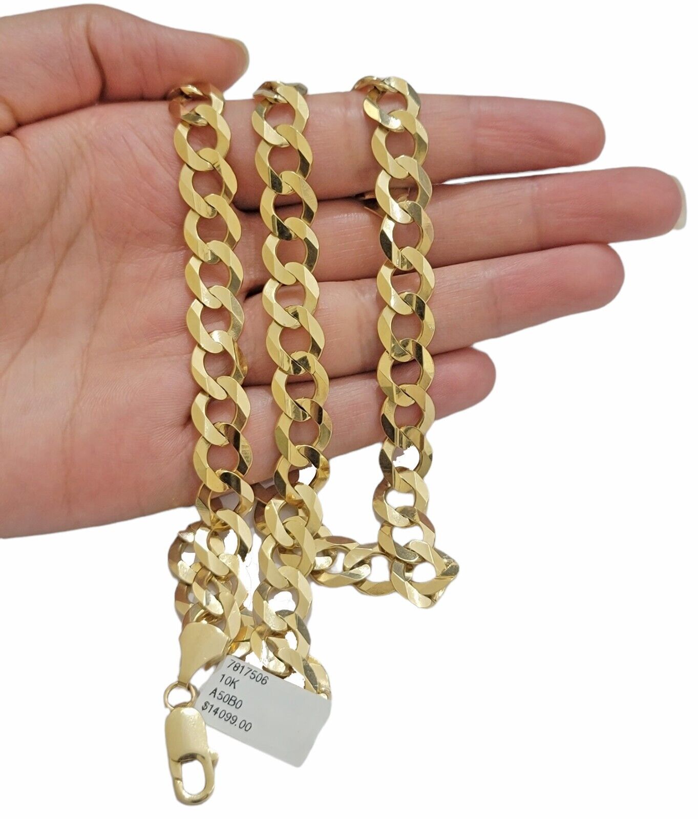 10K Solid Yellow Gold 10mm Cuban Curb Link Chain Necklace 24 Inch Men, Real 10kt - GoldenlinQ