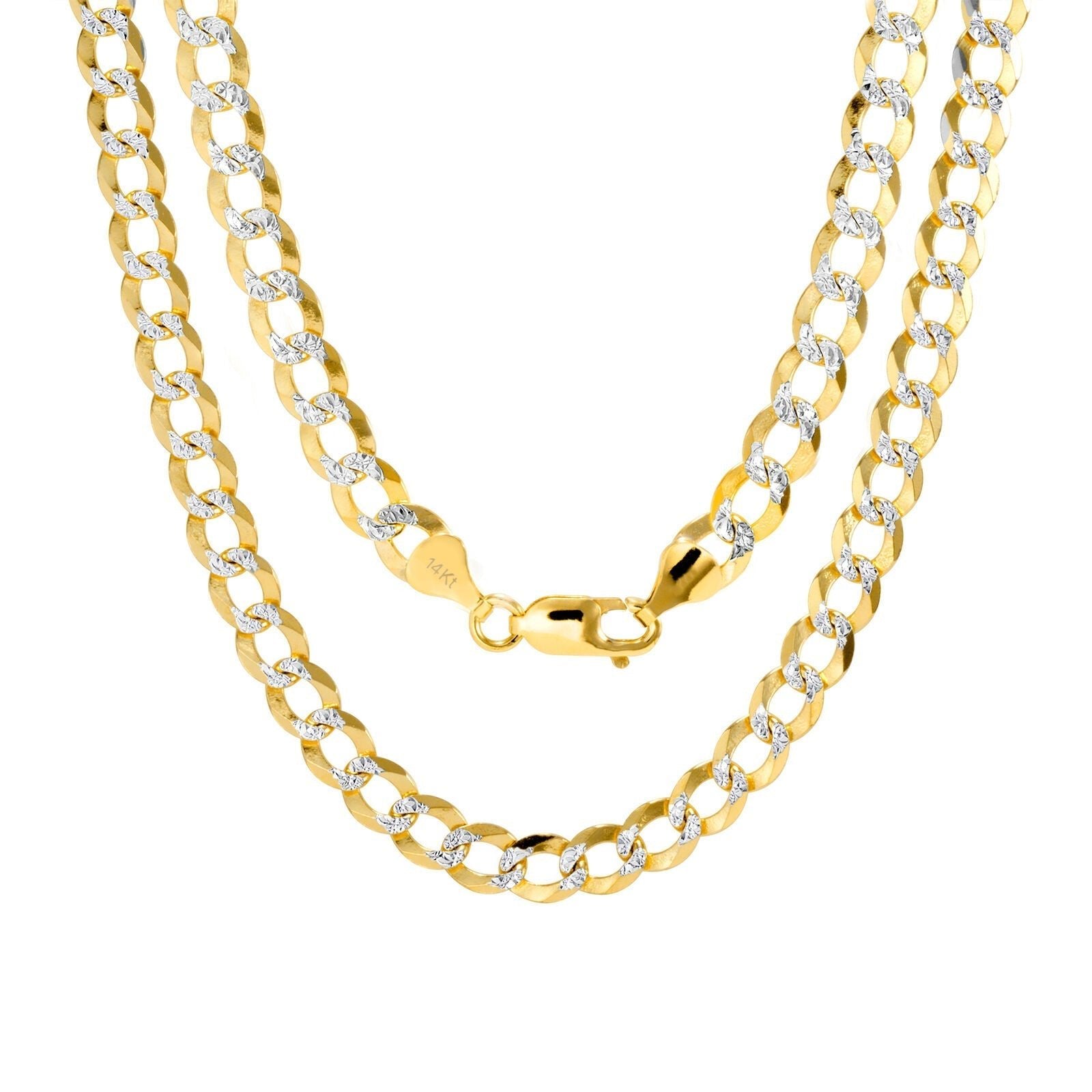 10K Solid Yellow Gold Cuban Curb Chain 12mm Diamond Cut Necklace 24'' Inches - GoldenlinQ