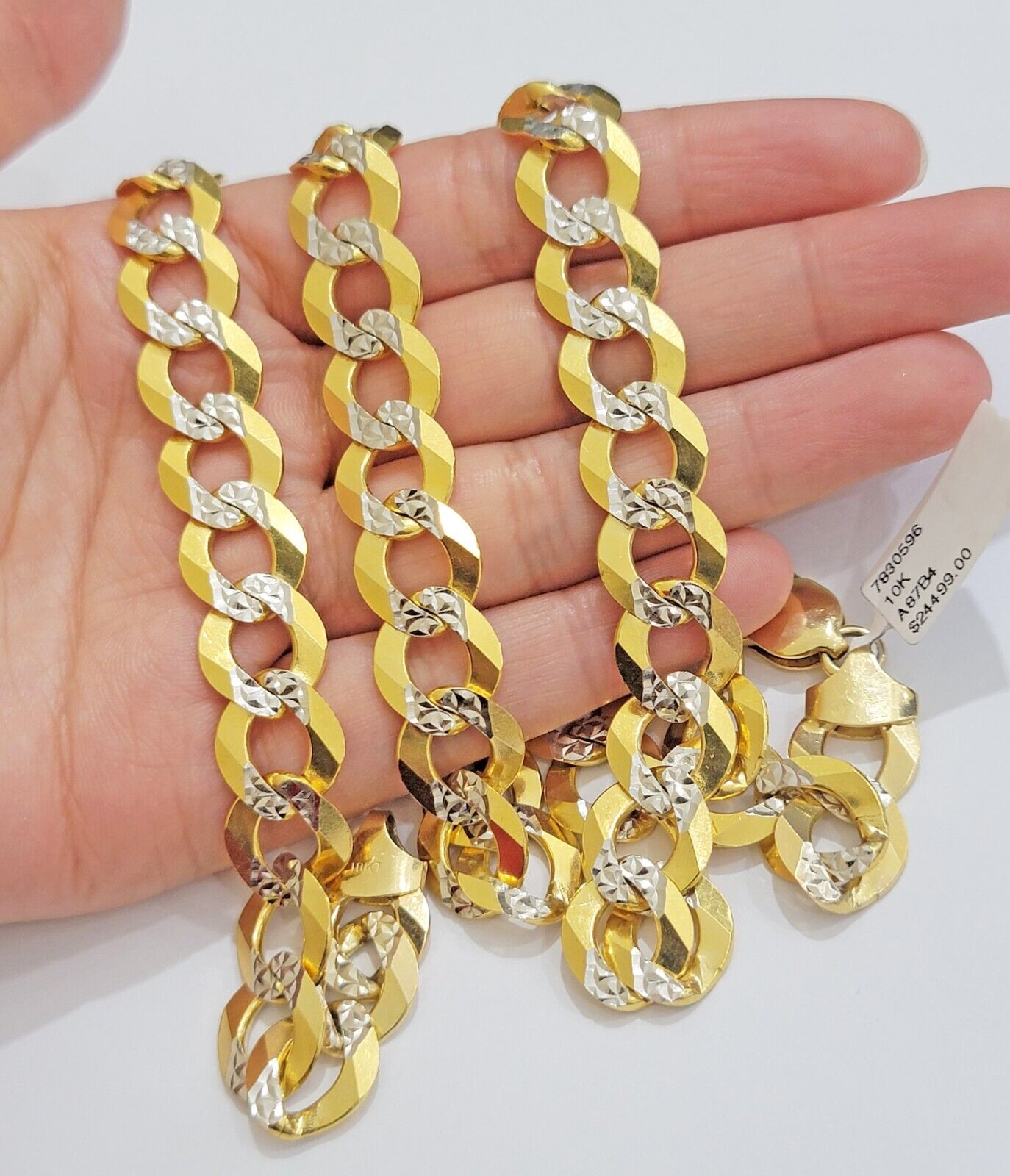 10K Solid Yellow Gold Cuban Curb Chain 12mm Diamond Cut Necklace 26'' Inches - GoldenlinQ