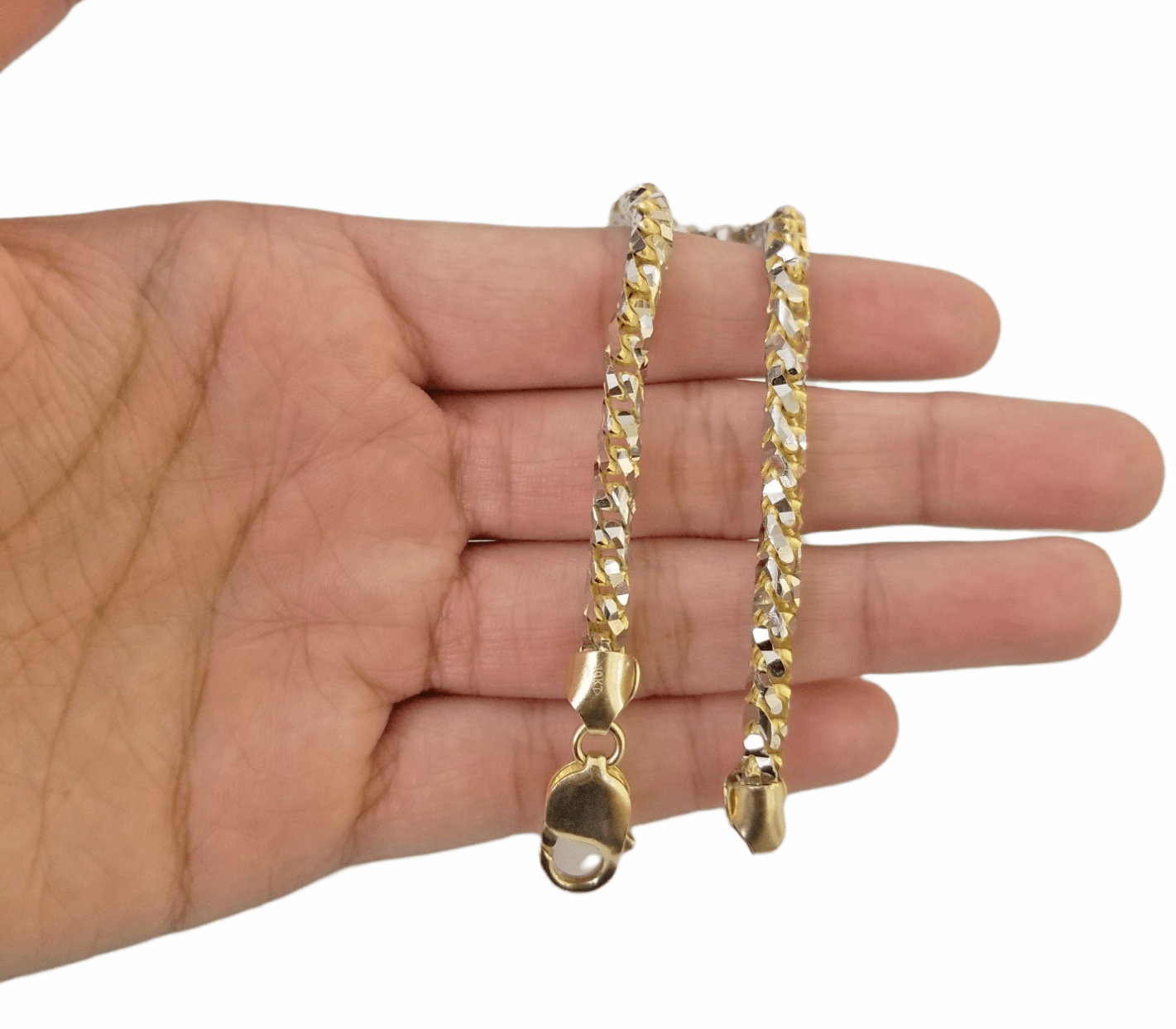 10k Solid Yellow Gold Palm Bracelet 5mm 8" Inch Diamond Cut Real 10Kt - GoldenlinQ