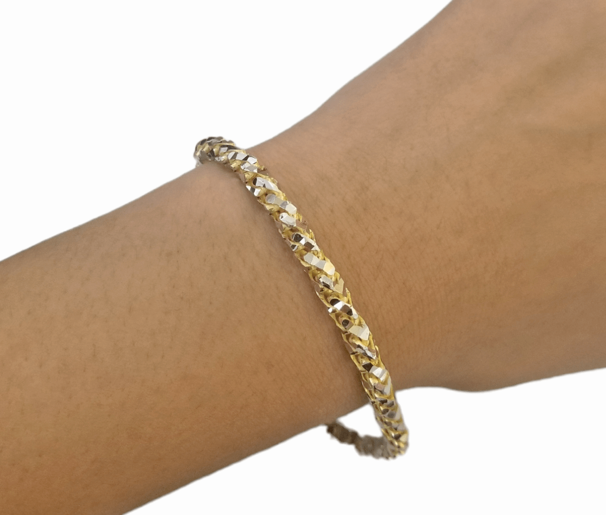 10k Solid Yellow Gold Palm Bracelet 5mm 8" Inch Diamond Cut Real 10Kt - GoldenlinQ