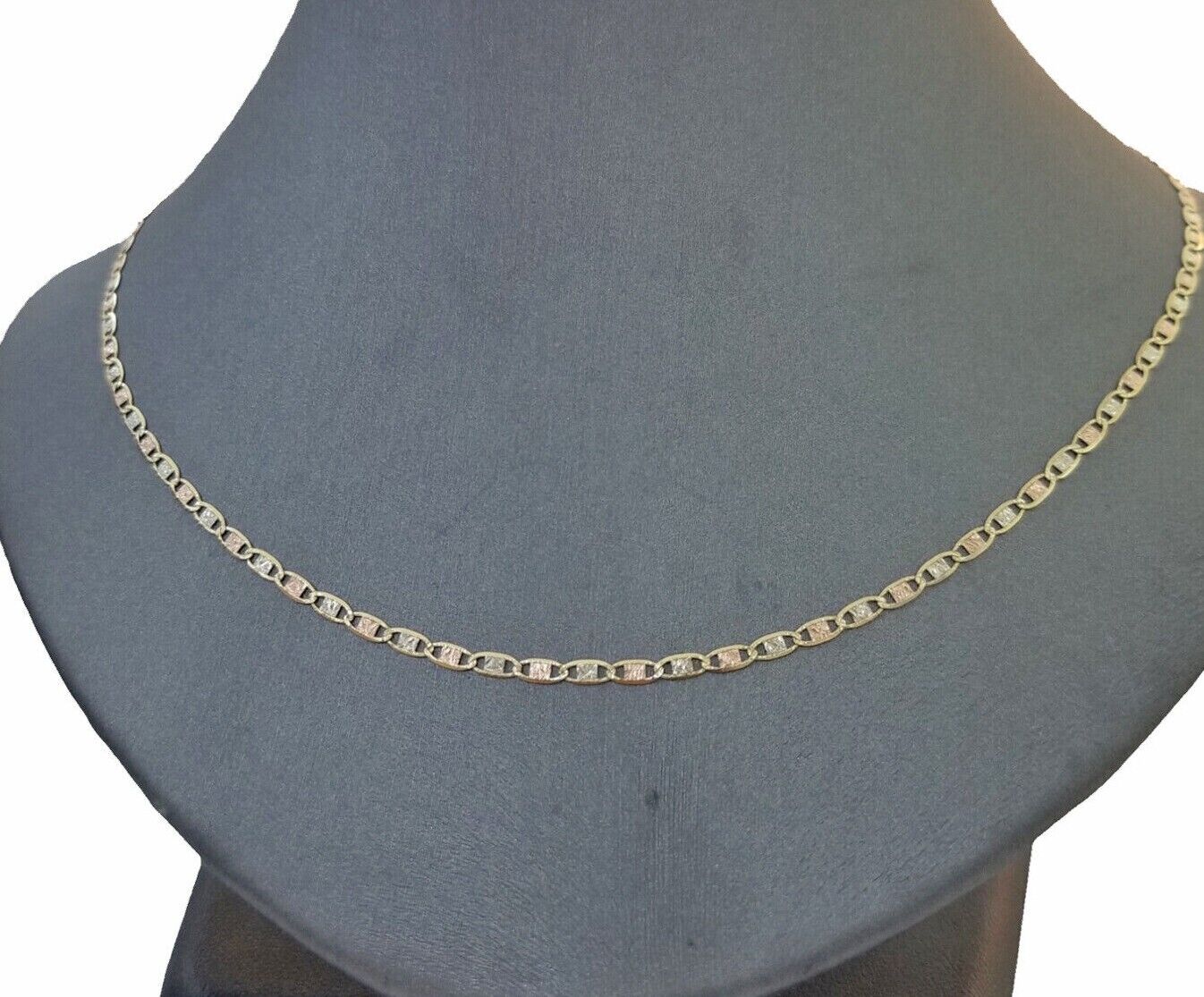 10K Trio Color Gold 2mm Valentino Mariner Anchor Chain Necklace 16" 20" 22" Inch - GoldenlinQ