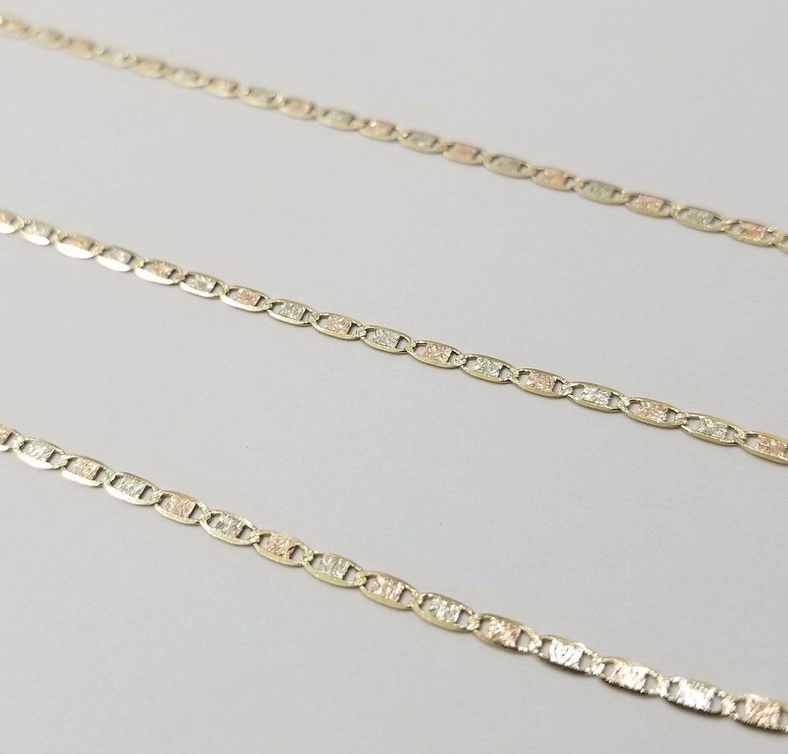 10K Trio Color Gold 2mm Valentino Mariner Anchor Chain Necklace 16" 20" 22" Inch - GoldenlinQ