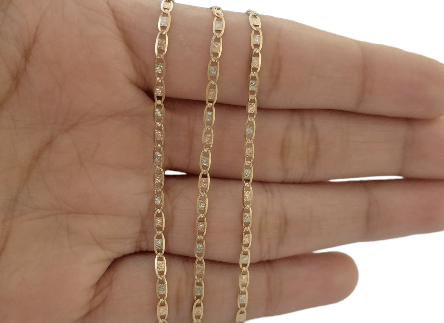 10K Trio Color Gold 2mm Valentino Mariner Anchor Chain Necklace 16" 20" 22" Inch - GoldenlinQ