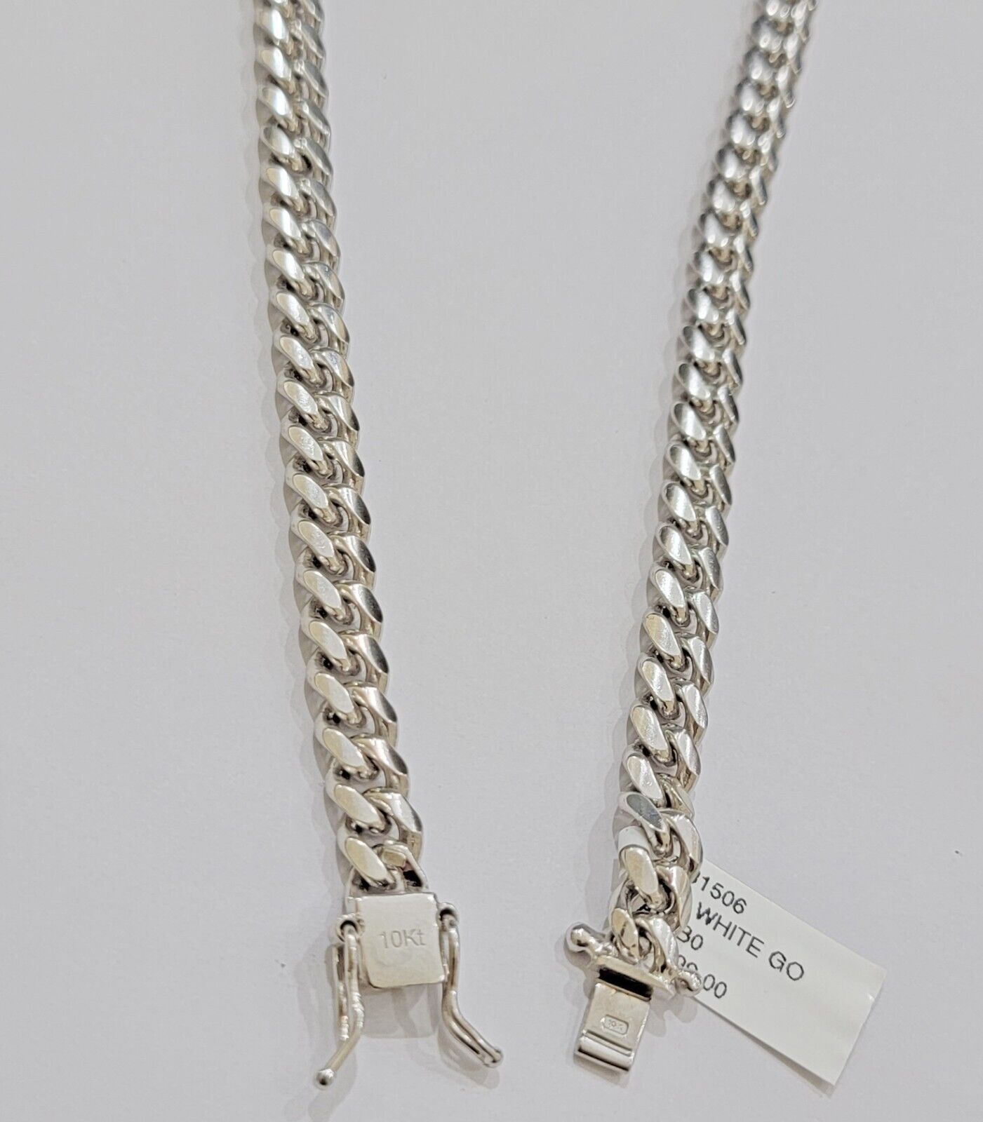 10k White Gold Chain Miami Cuban Link Necklace 26 Inch 7mm, Real Mens 10KT Solid - GoldenlinQ