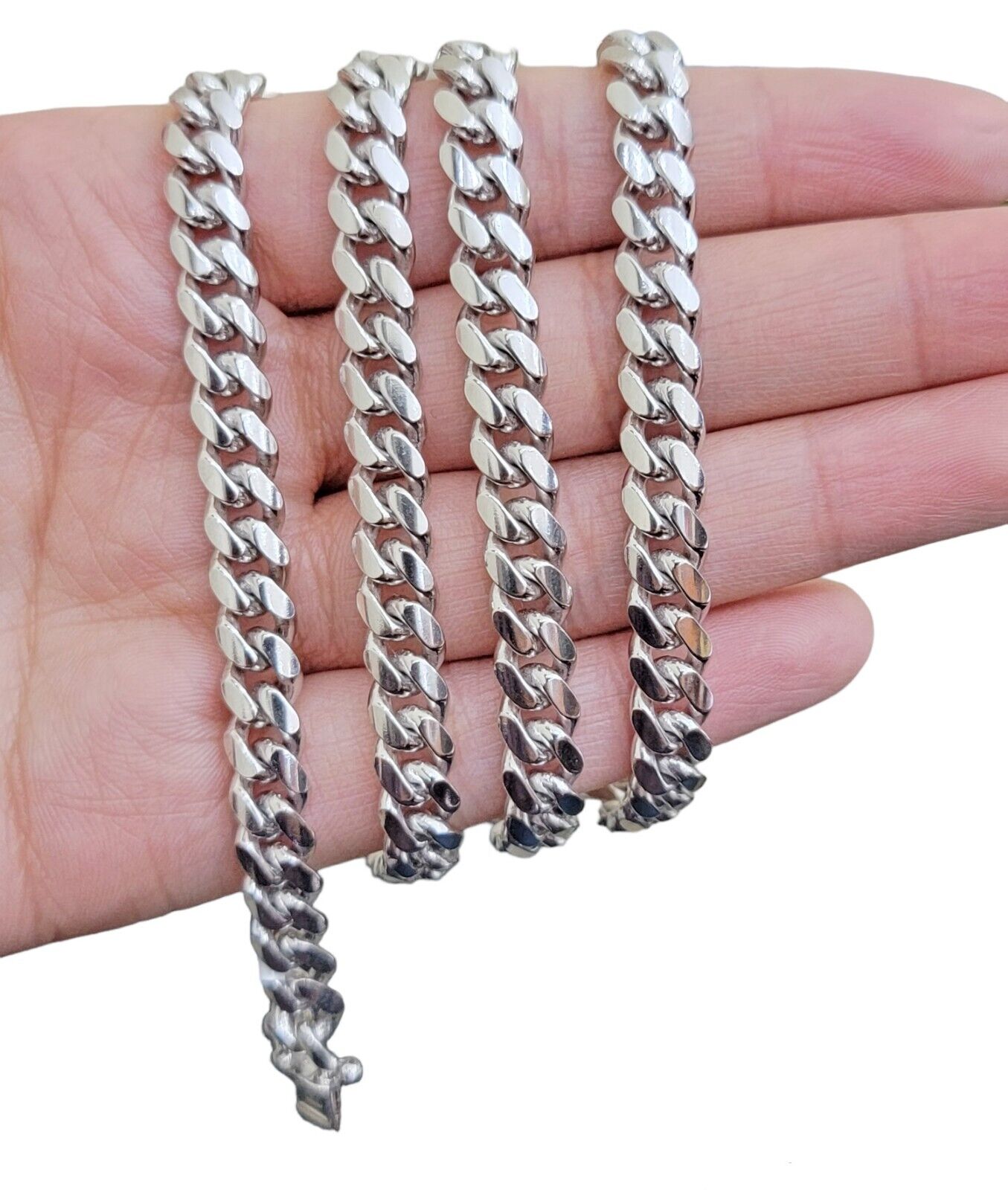 10k White Gold Chain Miami Cuban Link Necklace 26 Inch 7mm, Real Mens 10KT Solid - GoldenlinQ