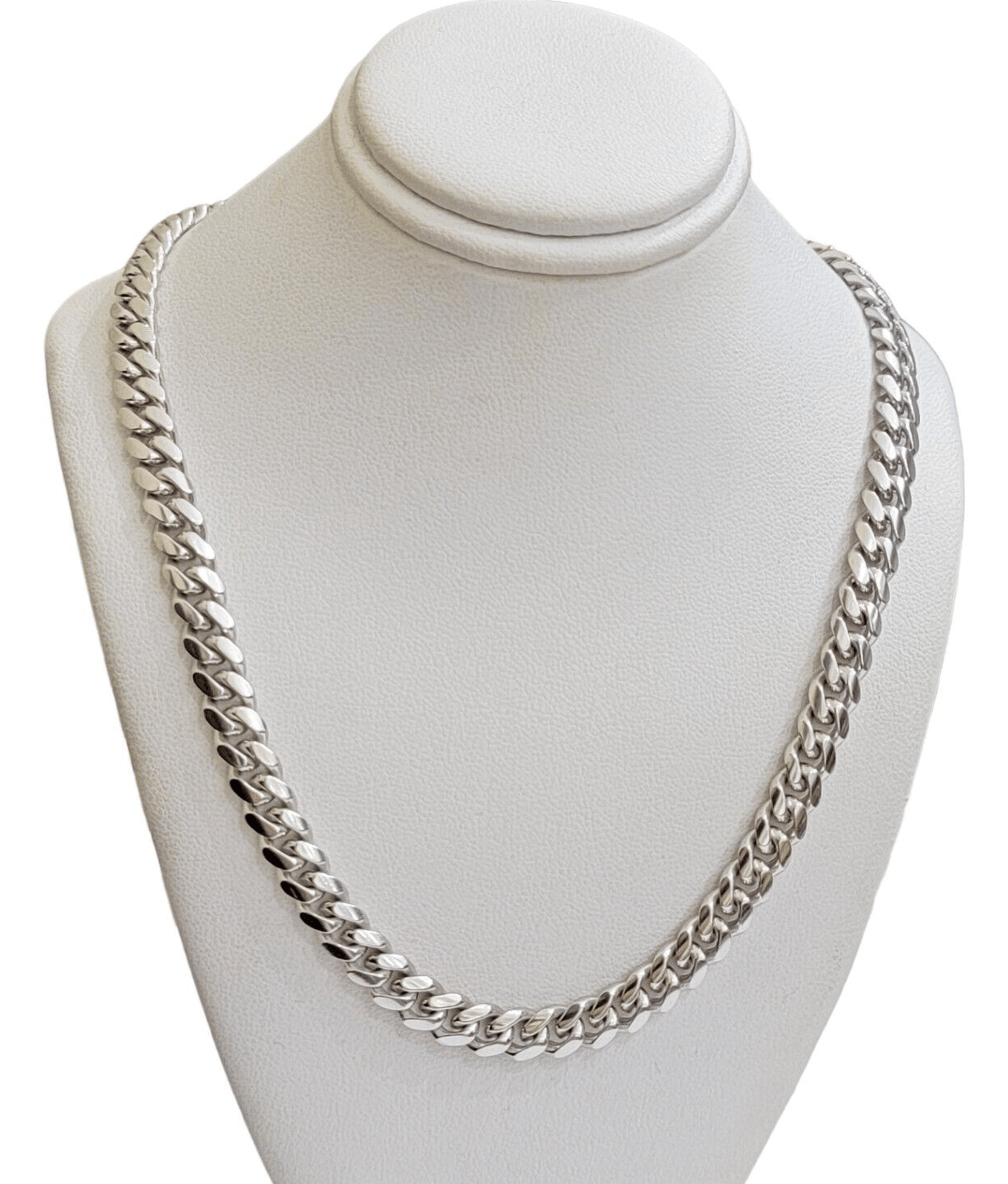 10k White Gold Chain Miami Cuban Link Necklace 26 Inch 7mm, Real Mens 10KT Solid - GoldenlinQ