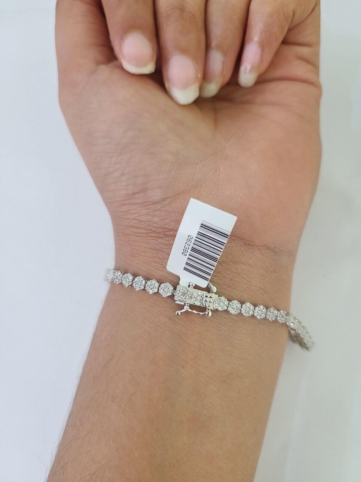 10K White Gold Diamond Bracelet Flower Women Ladies 7" REAL Genuine Gold - GoldenlinQ