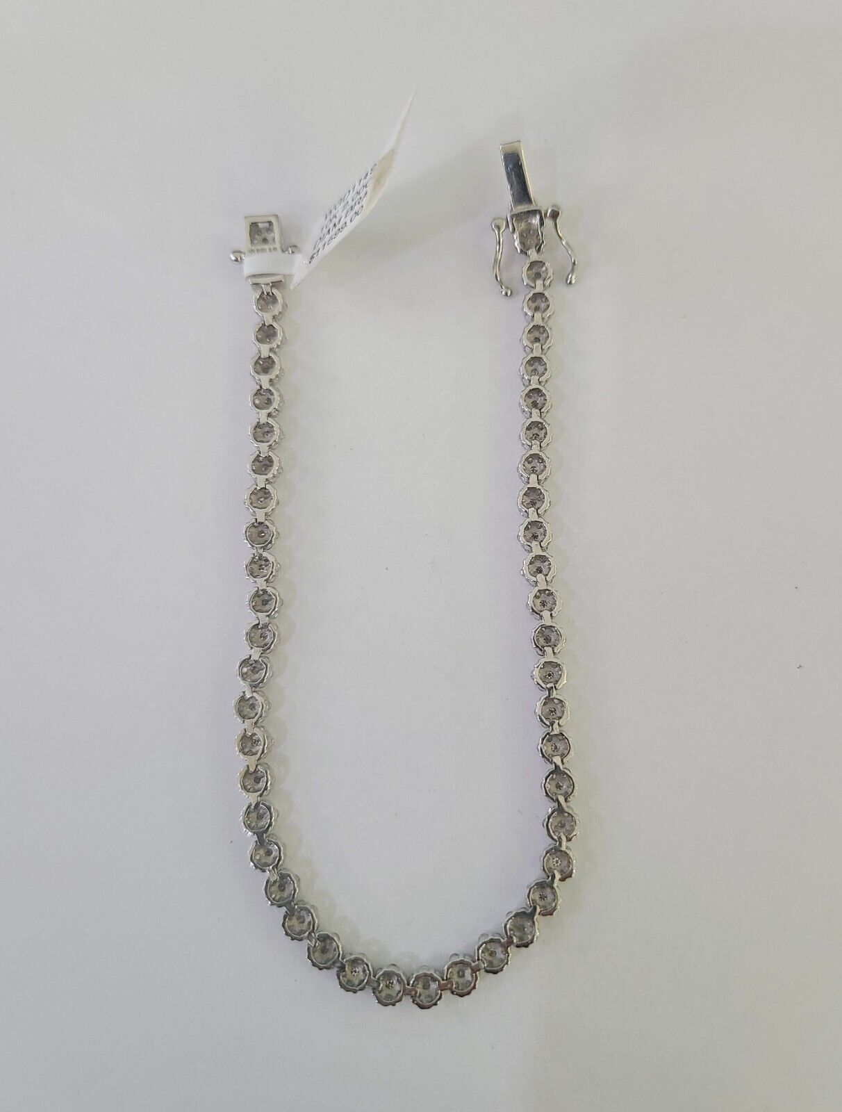 10K White Gold Diamond Bracelet Flower Women Ladies 7" REAL Genuine Gold - GoldenlinQ