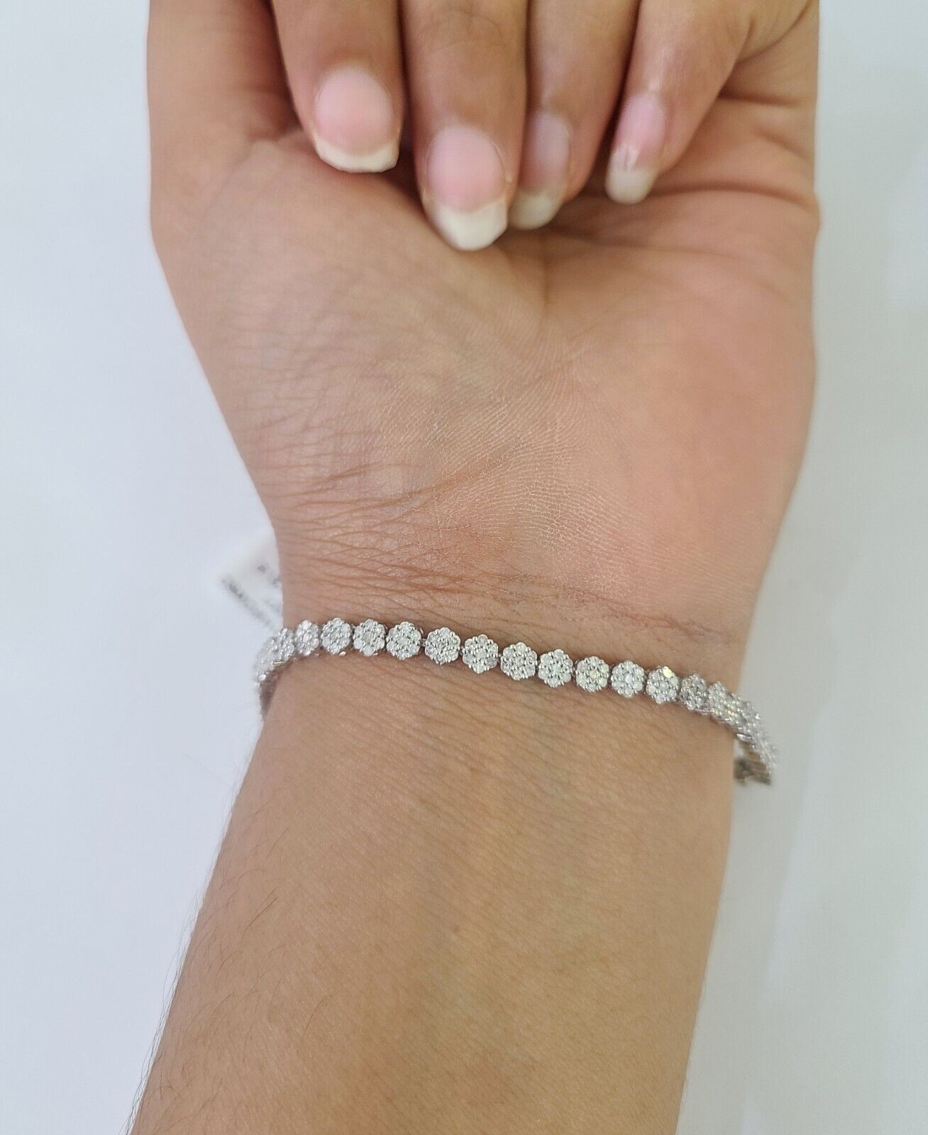 10K White Gold Diamond Bracelet Flower Women Ladies 7" REAL Genuine Gold - GoldenlinQ