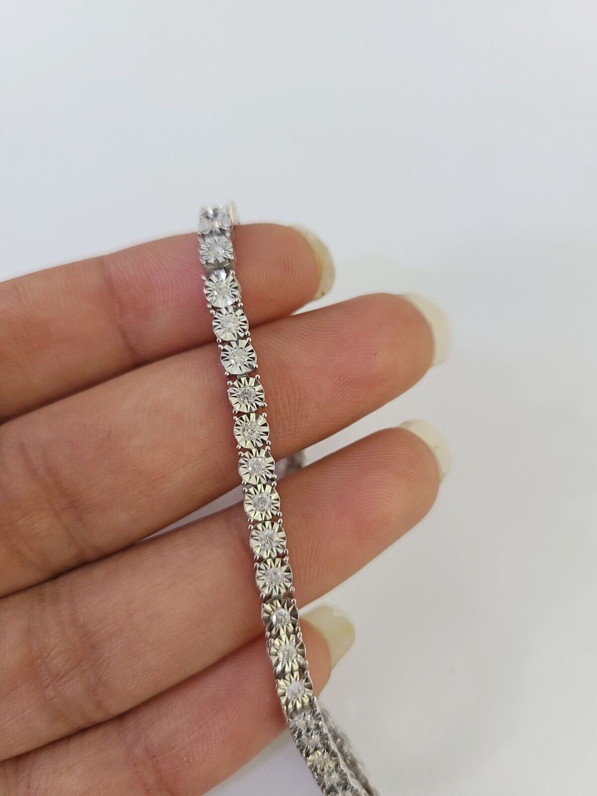 10K White Gold Diamond Bracelet Women Ladies 7" REAL Genuine Gold - GoldenlinQ