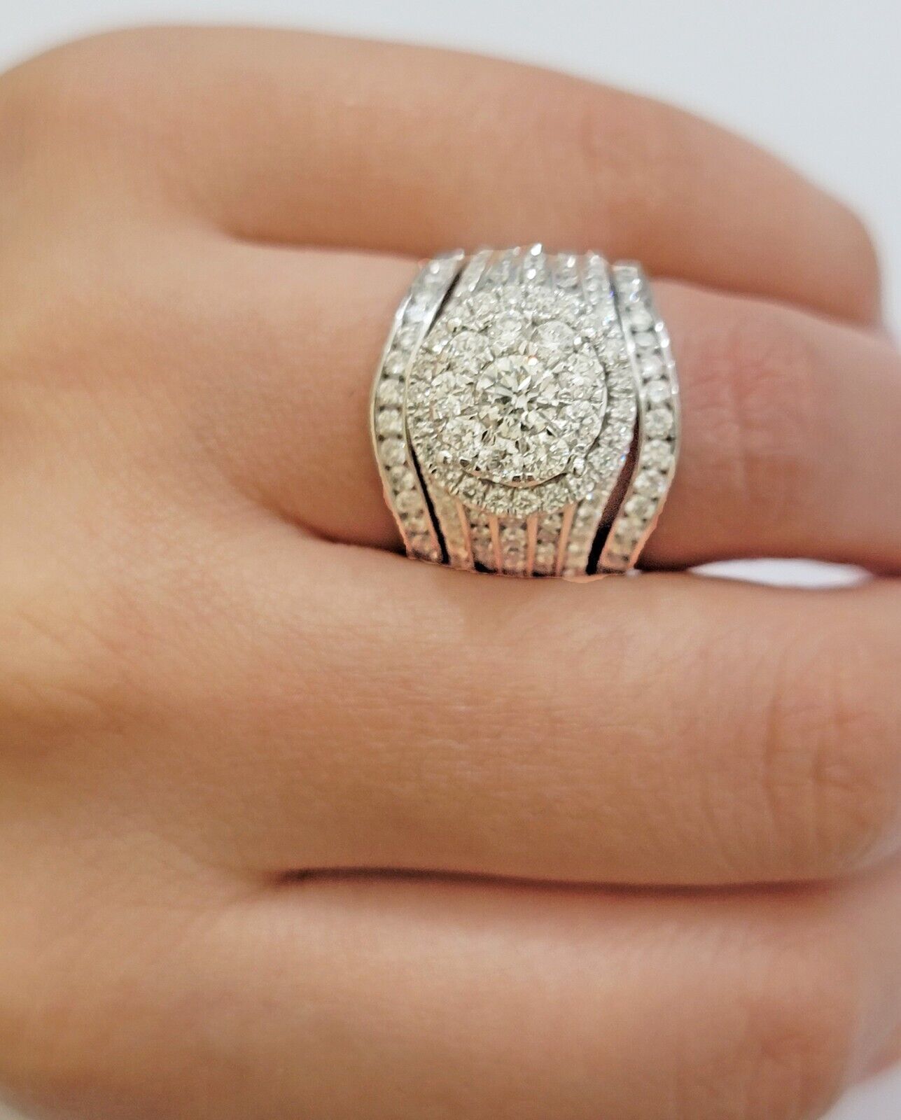 10k White Gold Diamond Ring & Band Ladies 3CTW Wedding Engagement Solid REAL - GoldenlinQ