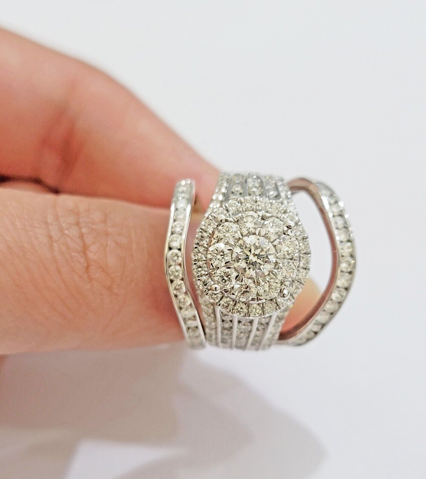 10k White Gold Diamond Ring & Band Ladies 3CTW Wedding Engagement Solid REAL - GoldenlinQ