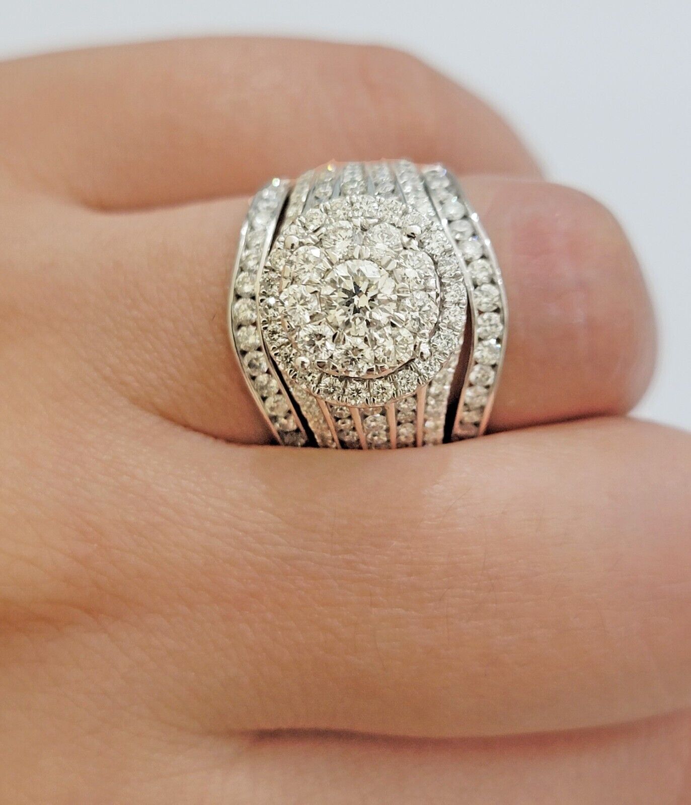 10k White Gold Diamond Ring & Band Ladies 3CTW Wedding Engagement Solid REAL - GoldenlinQ