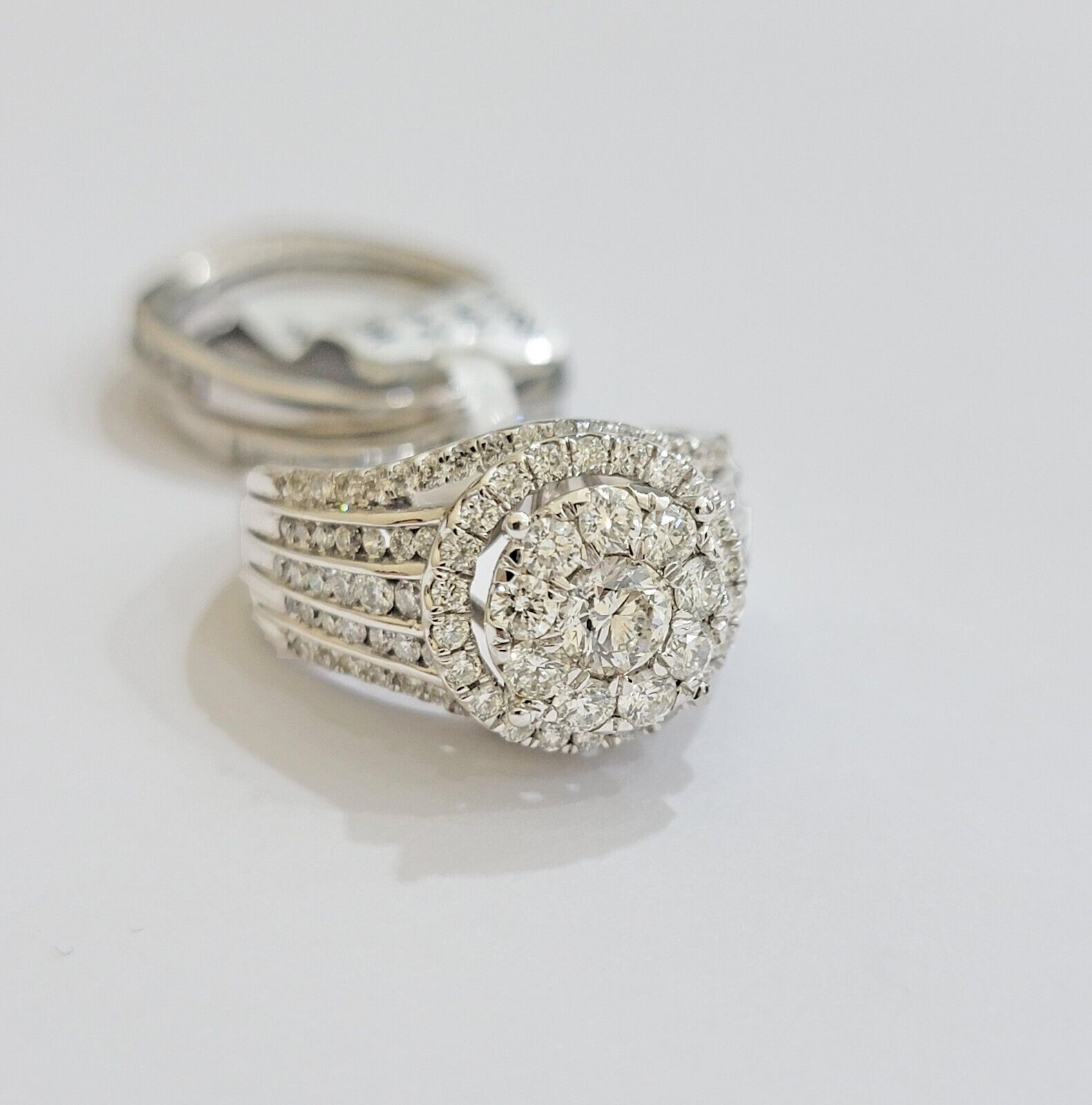 10k White Gold Diamond Ring & Band Ladies 3CTW Wedding Engagement Solid REAL - GoldenlinQ