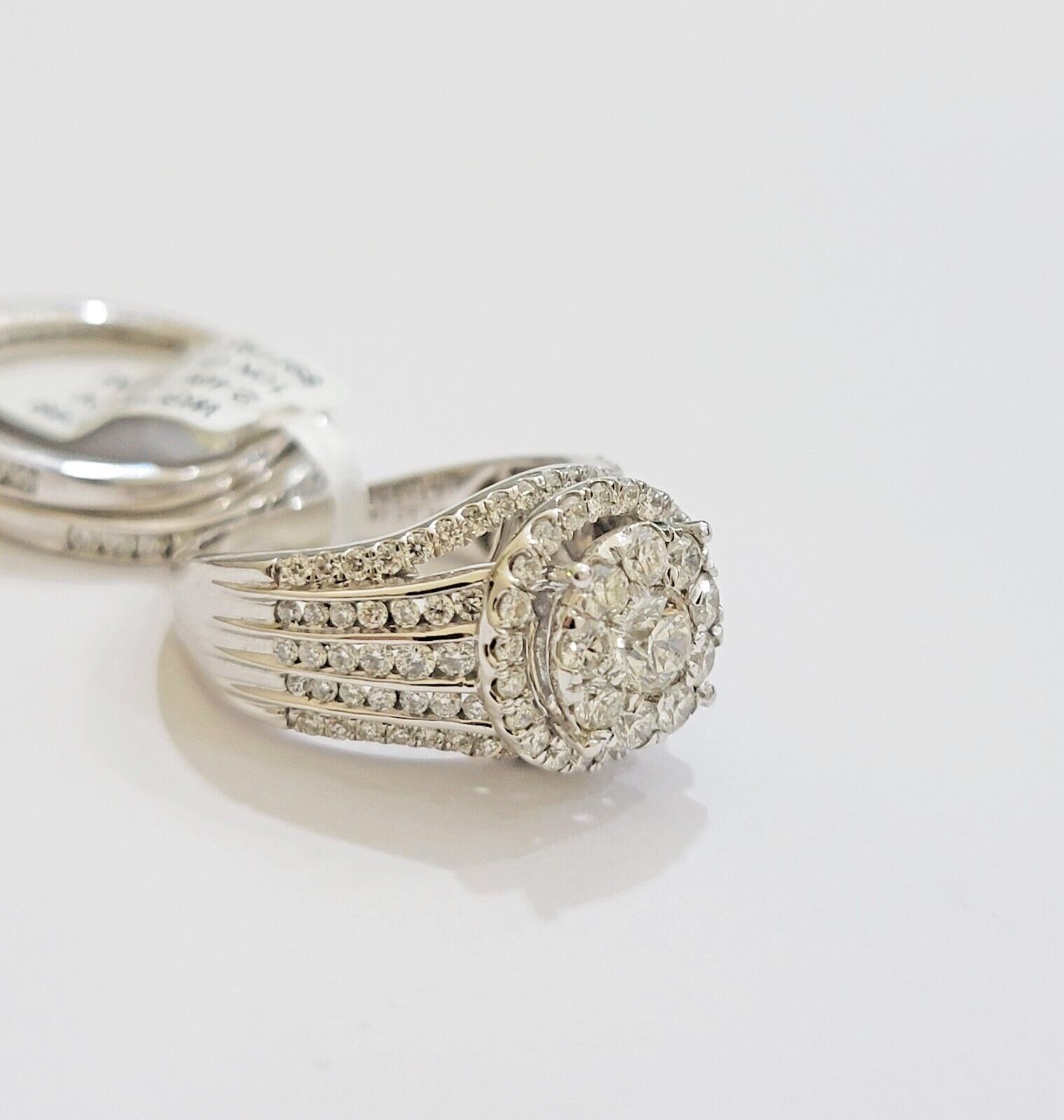 10k White Gold Diamond Ring Band Set Ladies 3CTW Wedding Engagement Solid REAL - GoldenlinQ