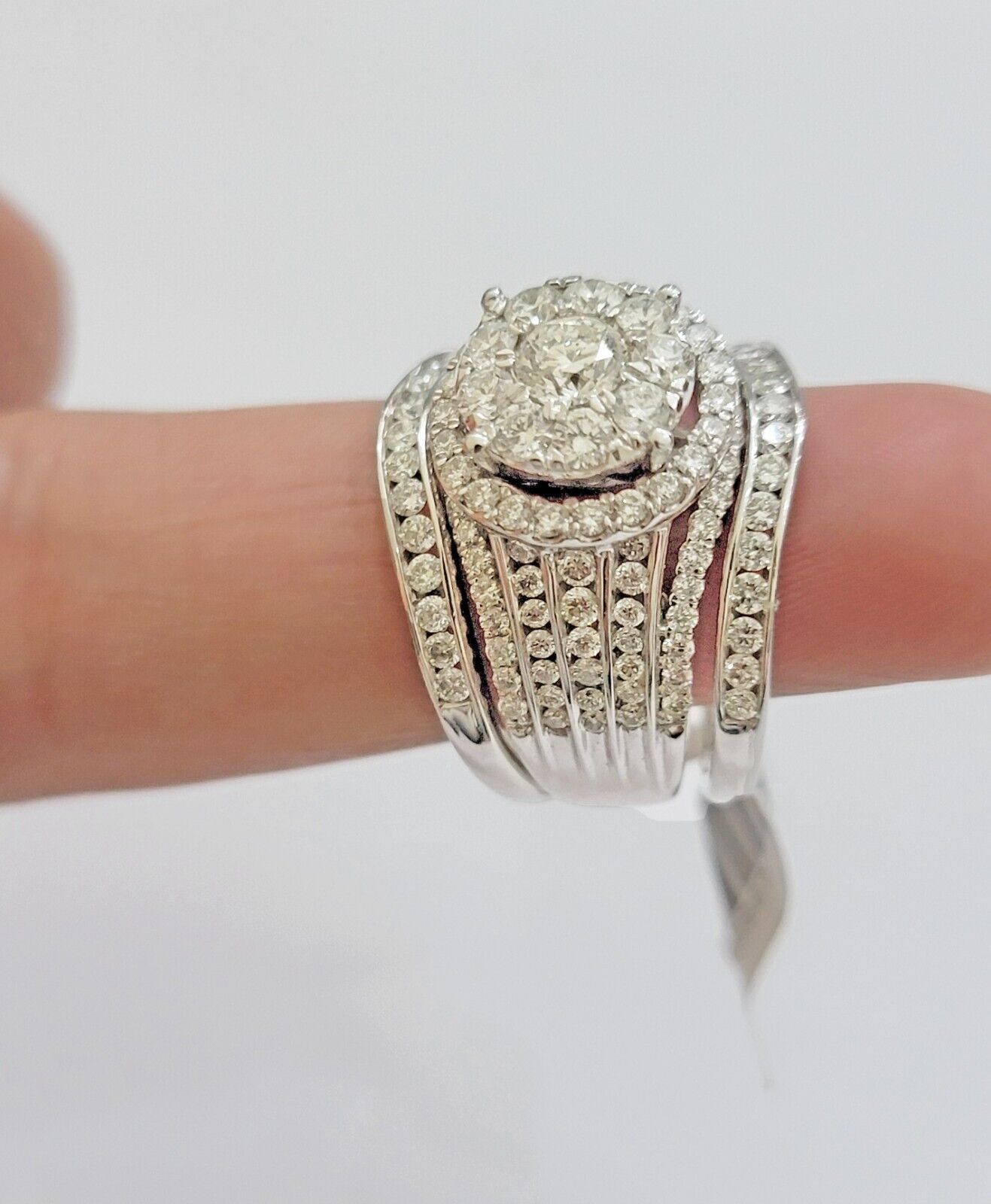 10k White Gold Diamond Ring Band Set Ladies 3CTW Wedding Engagement Solid REAL - GoldenlinQ