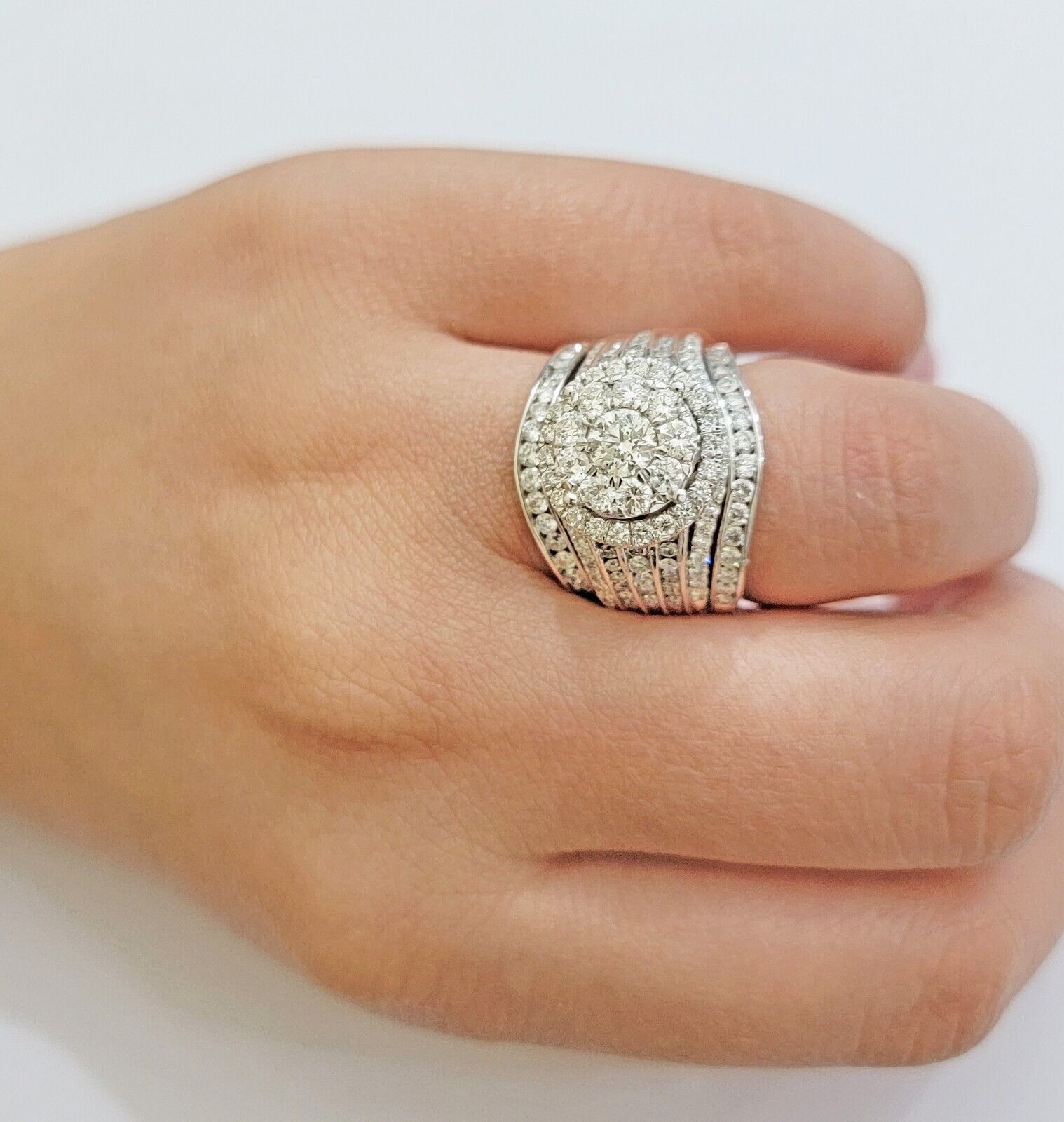 10k White Gold Diamond Ring Band Set Ladies 3CTW Wedding Engagement Solid REAL - GoldenlinQ