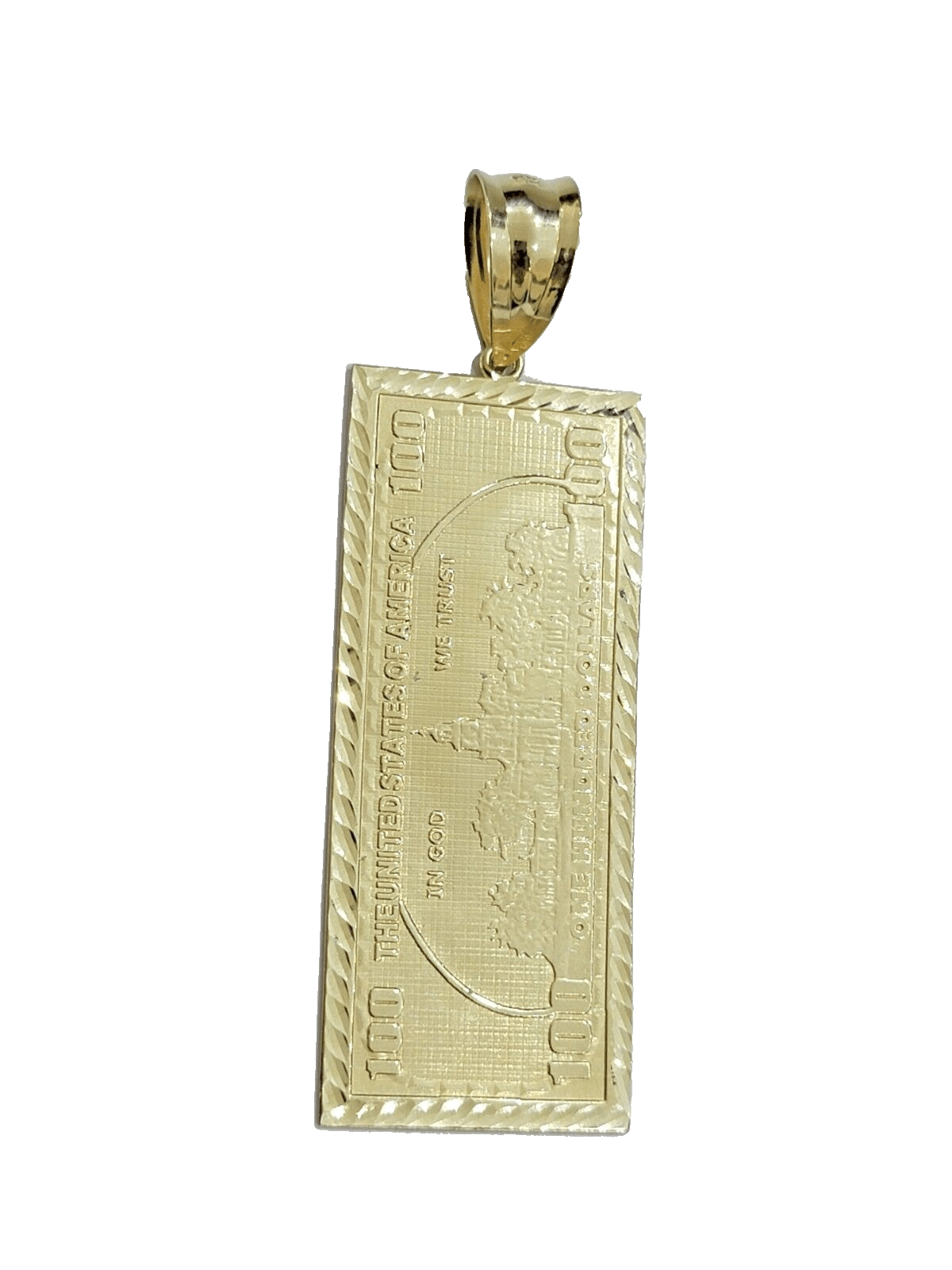 10k Yellow Gold 100 Dollar Bill Charm Pendant 3.5 Inch Necklace Chain SALE Real - GoldenlinQ