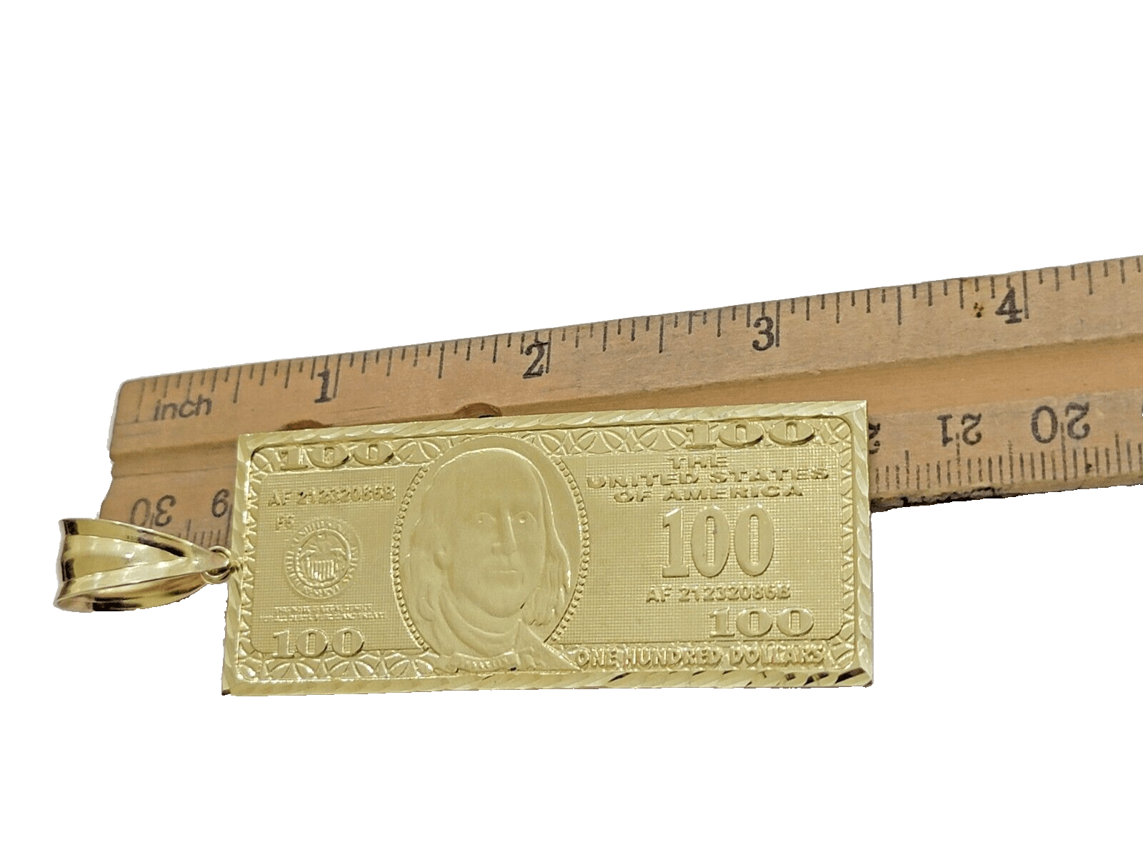 10k Yellow Gold 100 Dollar Bill Charm Pendant 3.5 Inch Necklace Chain SALE Real - GoldenlinQ