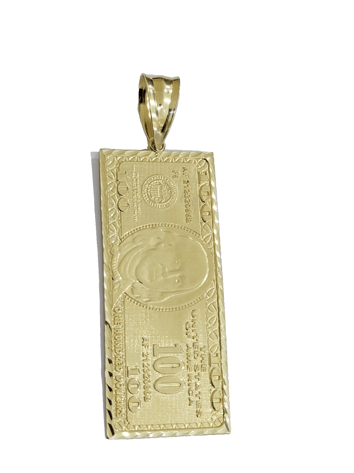 10k Yellow Gold 100 Dollar Bill Charm Pendant 3.5 Inch Necklace Chain SALE Real - GoldenlinQ