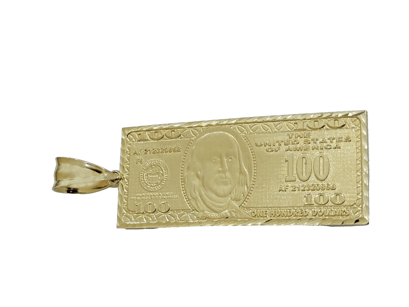 10k Yellow Gold 100 Dollar Bill Charm Pendant 3.5 Inch Necklace Chain SALE Real - GoldenlinQ